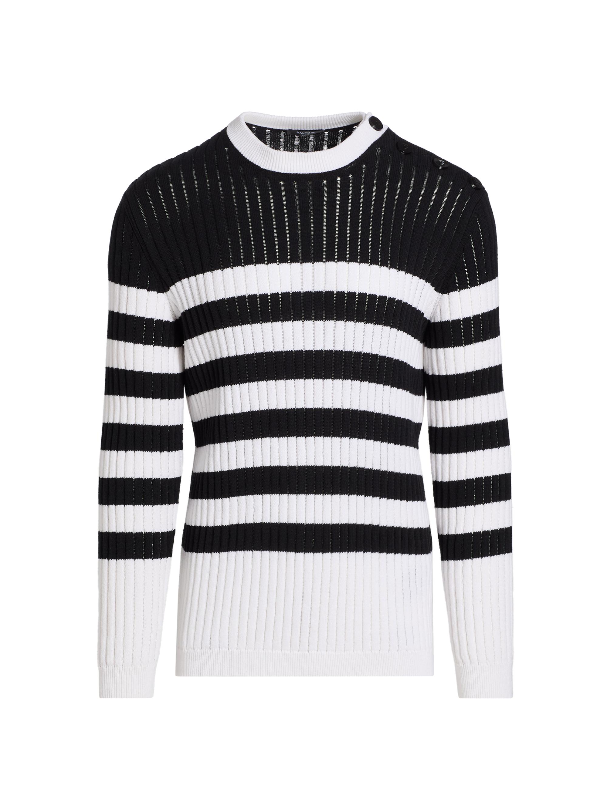 Balmain Men's Mariniere Striped Cotton-Blend Rib-Knit Sweater - Noir Blanc