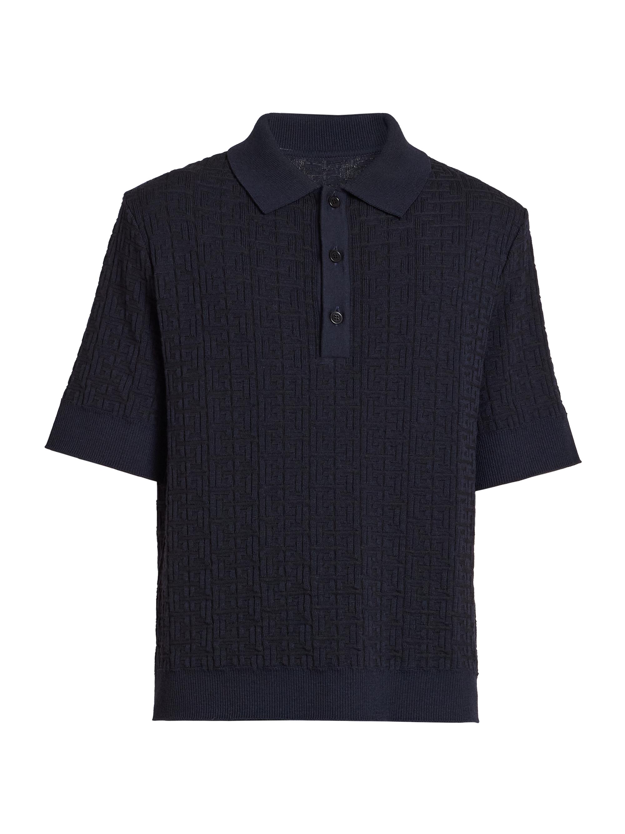 Balmain Men's Monogram Vanise Knit Polo Shirt - Bleu Marine