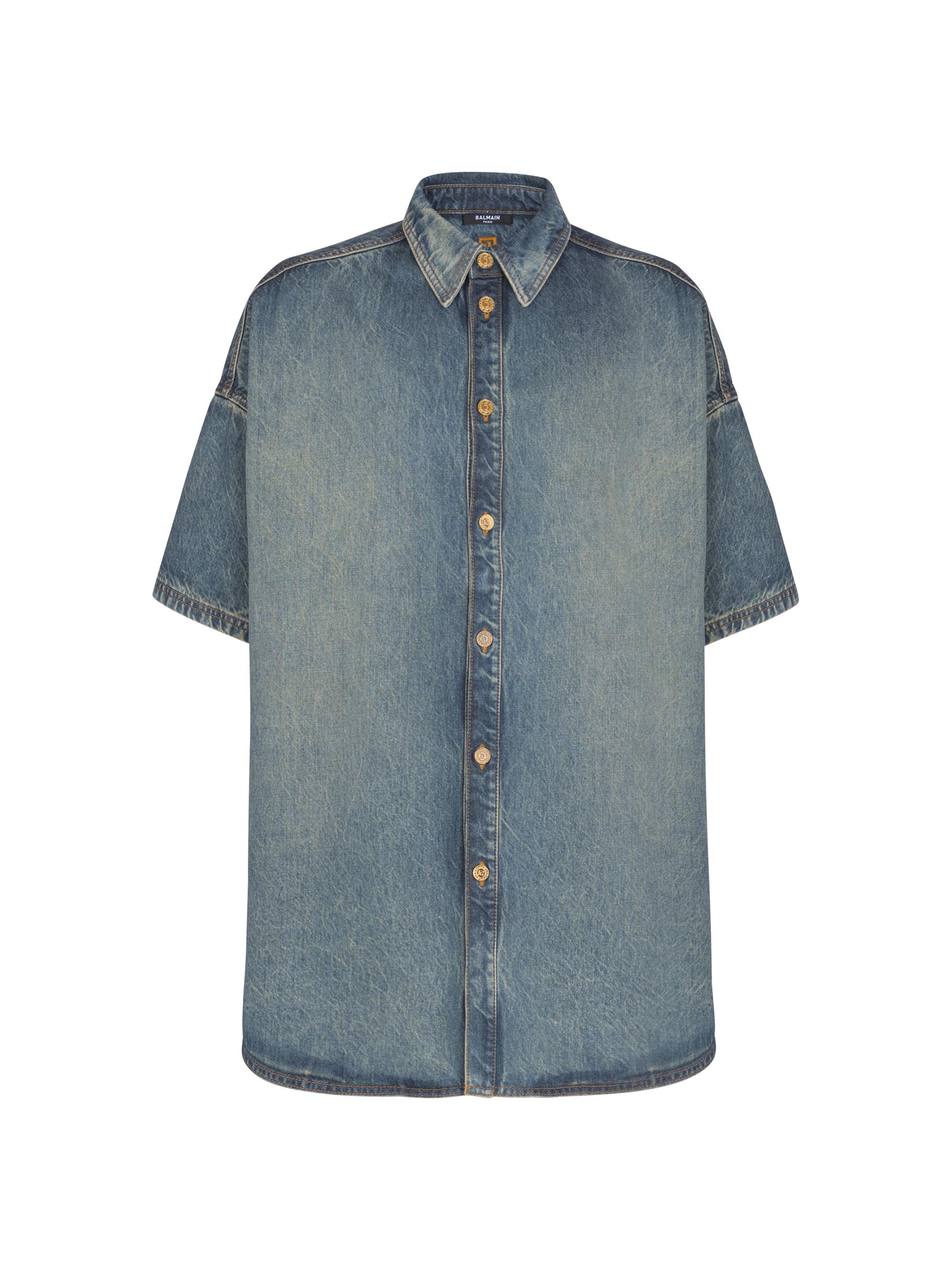 Balmain Men's Denim Short-Sleeve Shirt - Bleu Jean Delave