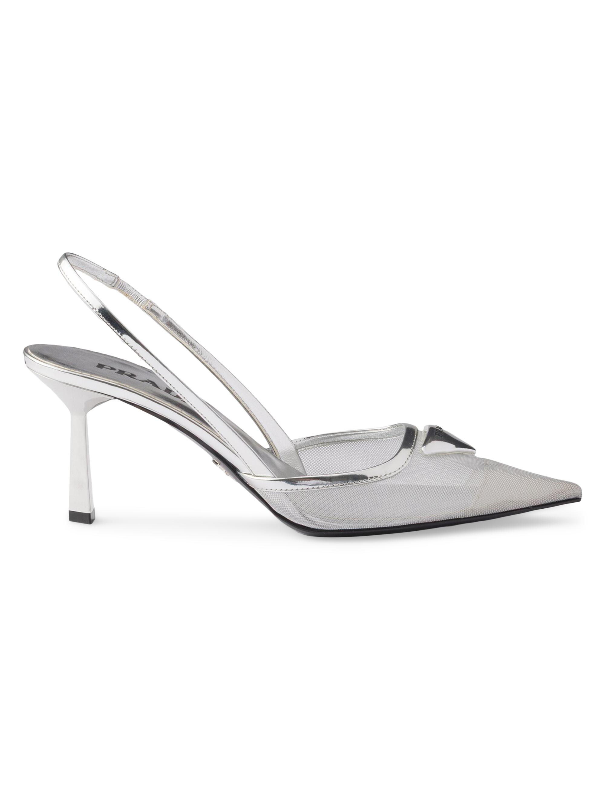 Prada Women's Mesh Fabric Slingback Pumps - Silver