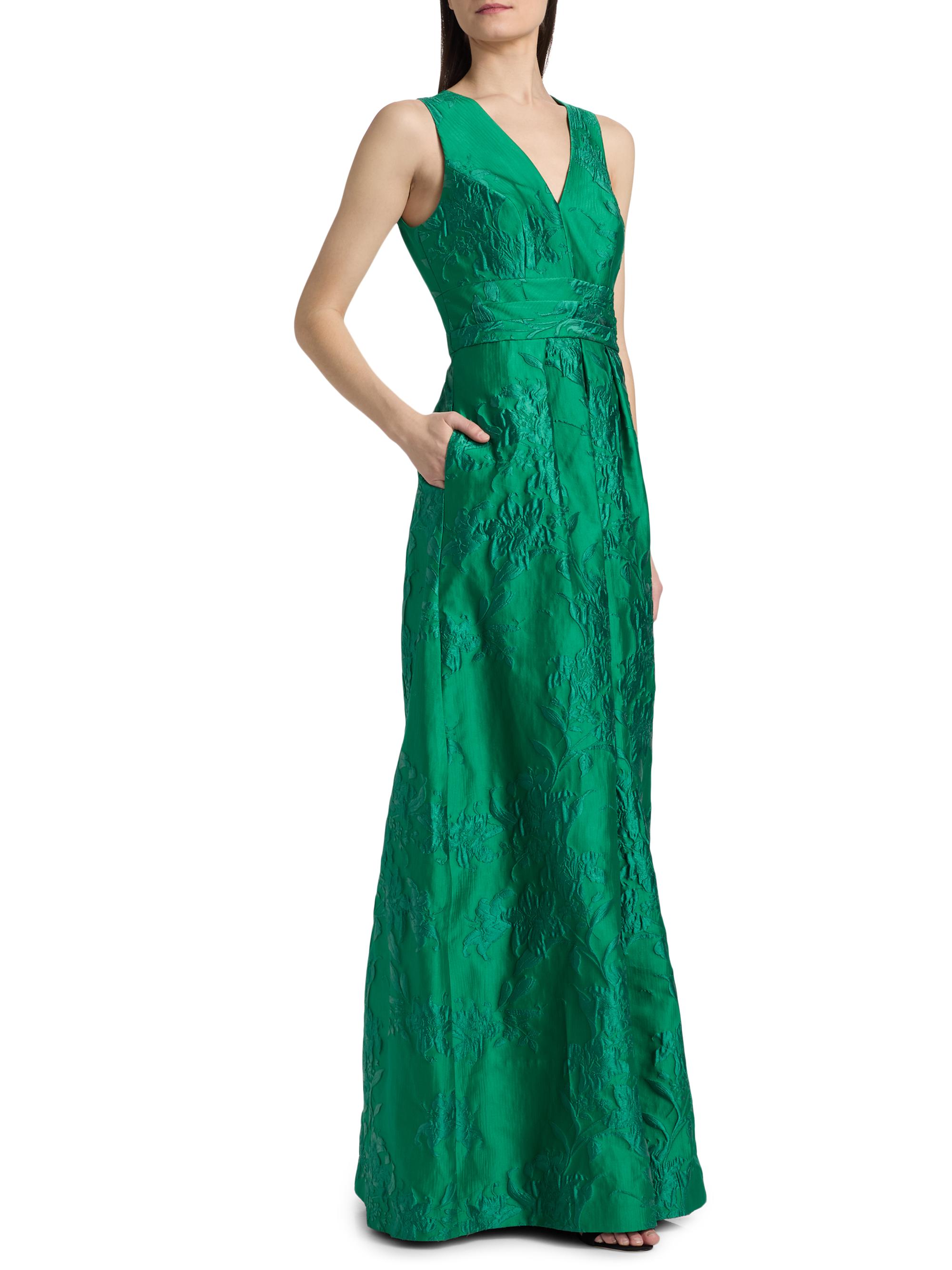 Kay Unger Mariah Textured Floral Jacquard A-Line Gown | Saks Fifth Avenue