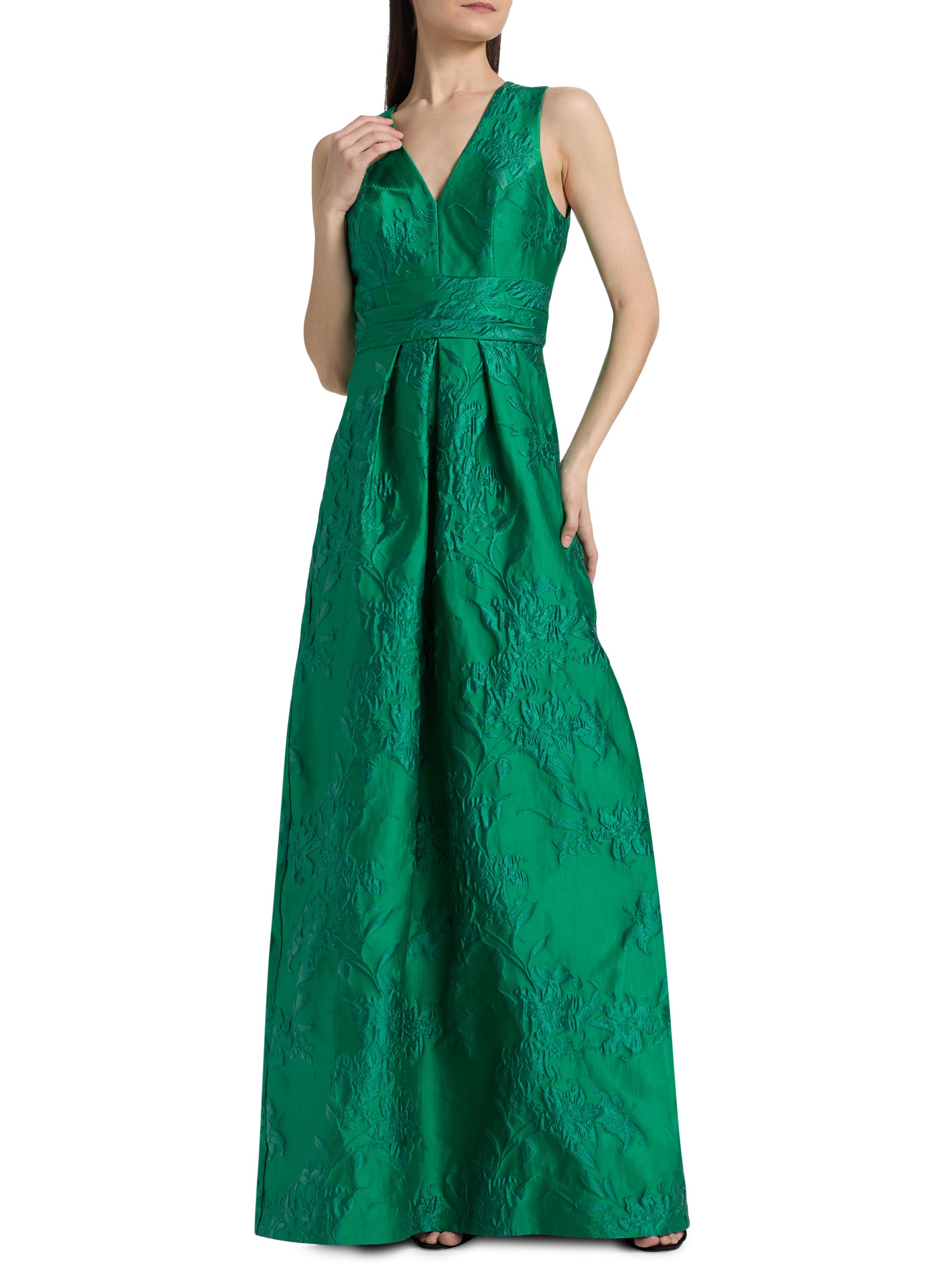 Kay Unger Mariah Textured Floral Jacquard A-Line Gown | Saks Fifth Avenue