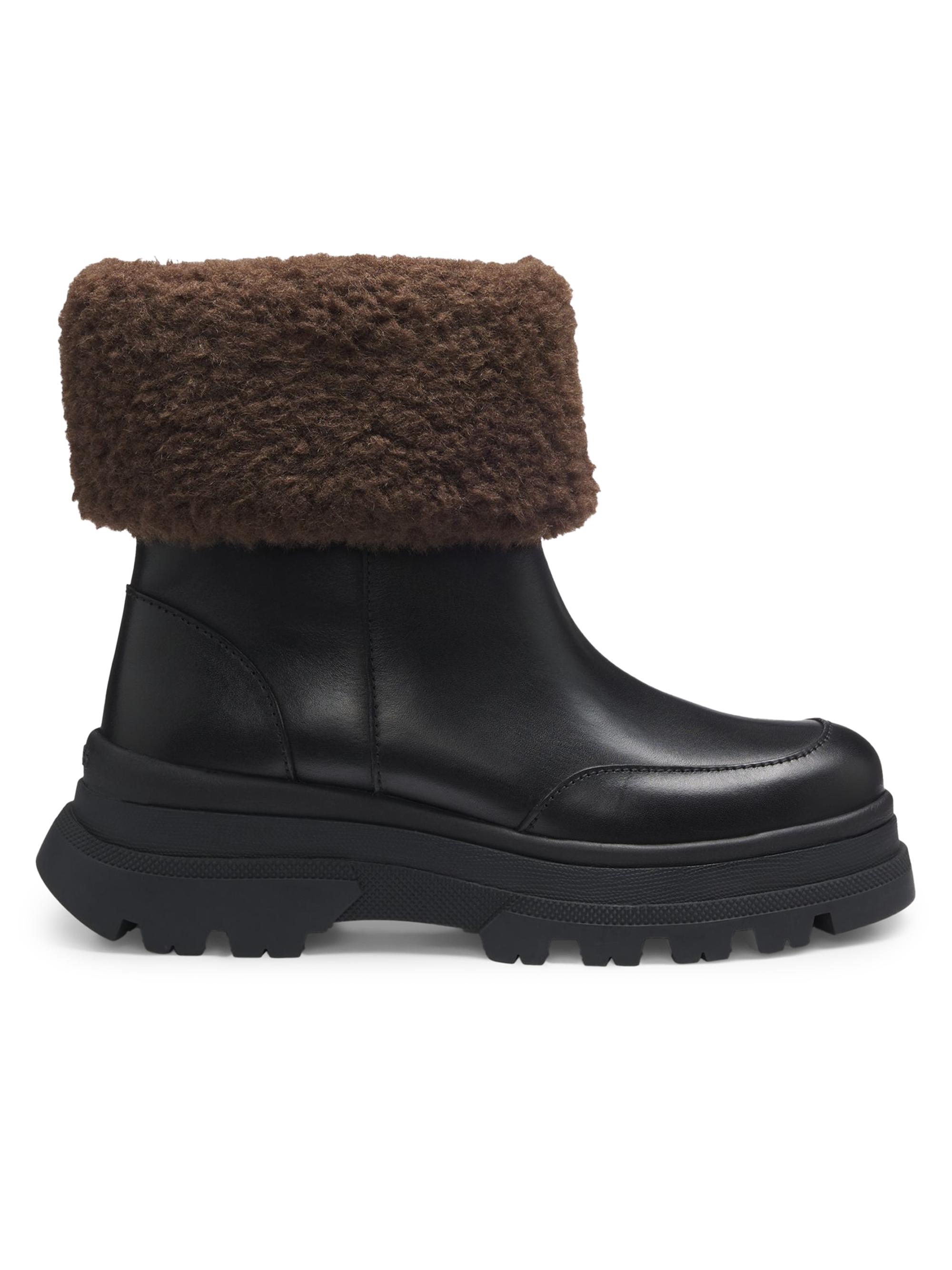 BOSS Women's Leather Boots with Faux-Fur Trim - Black