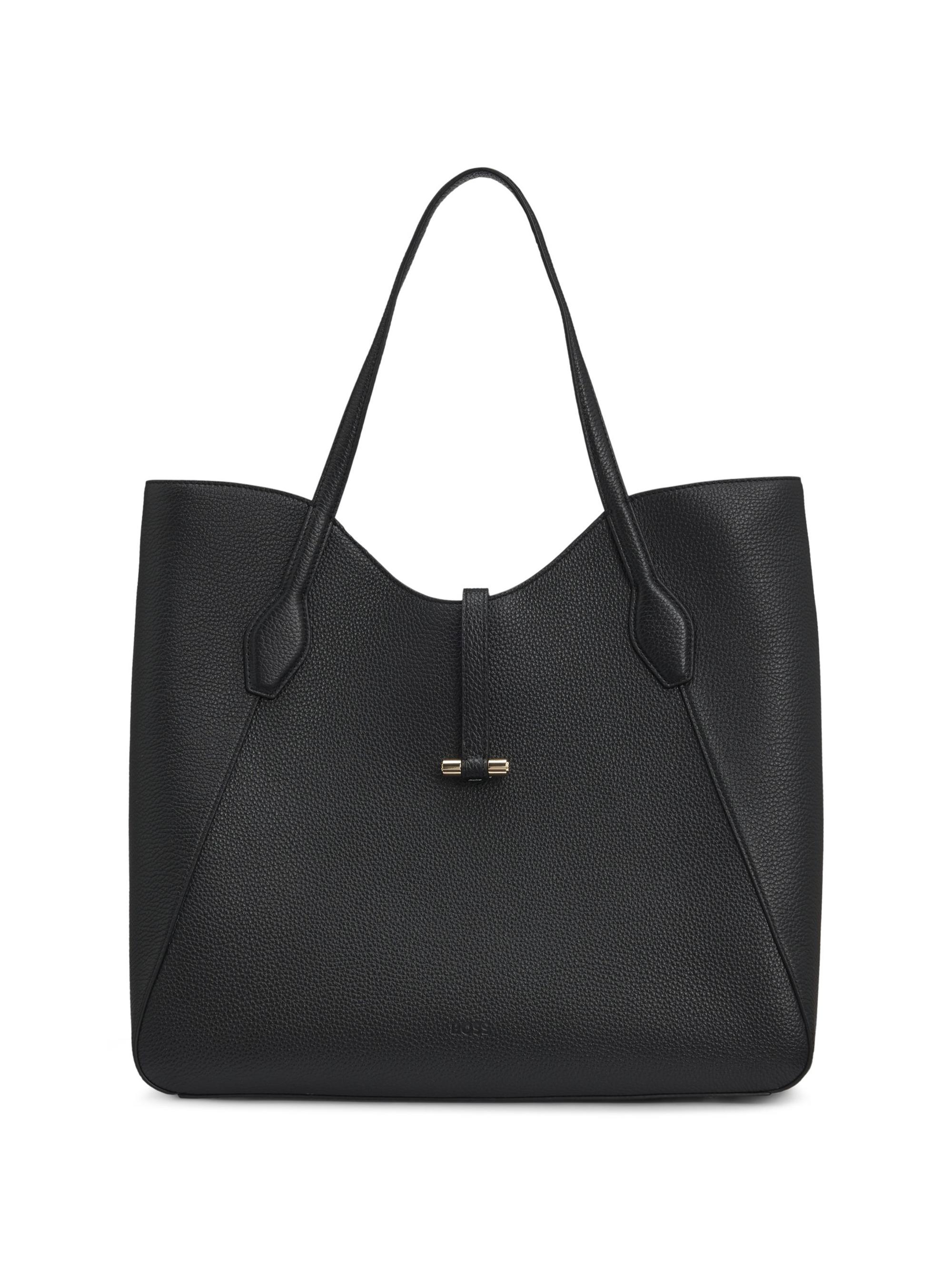 BOSS Women's Pebbled-Leather Tote Bag with Golden Hardware - Black
