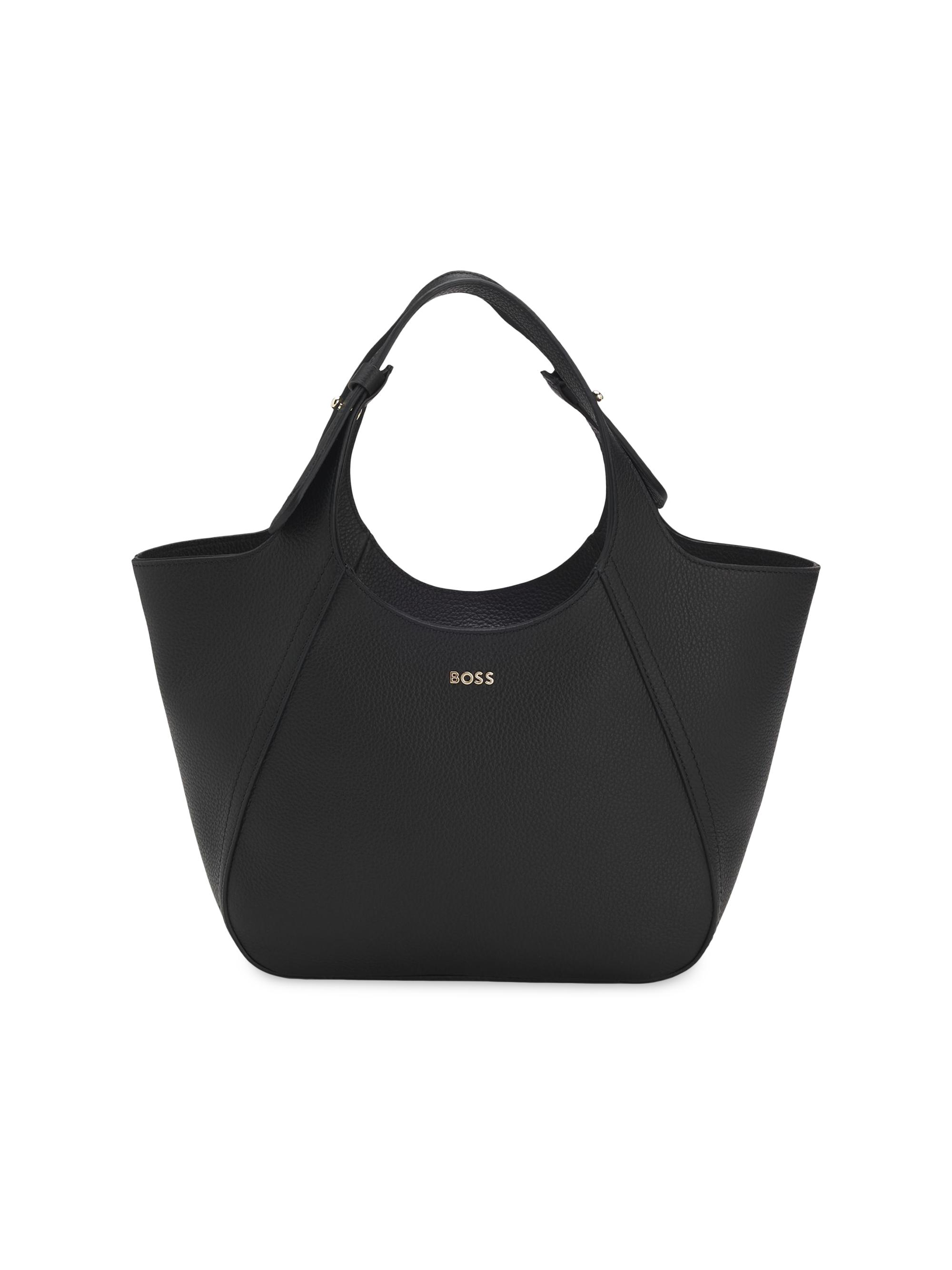 BOSS Women's Logo-Lettering Tote Bag in Grained Leather - Black