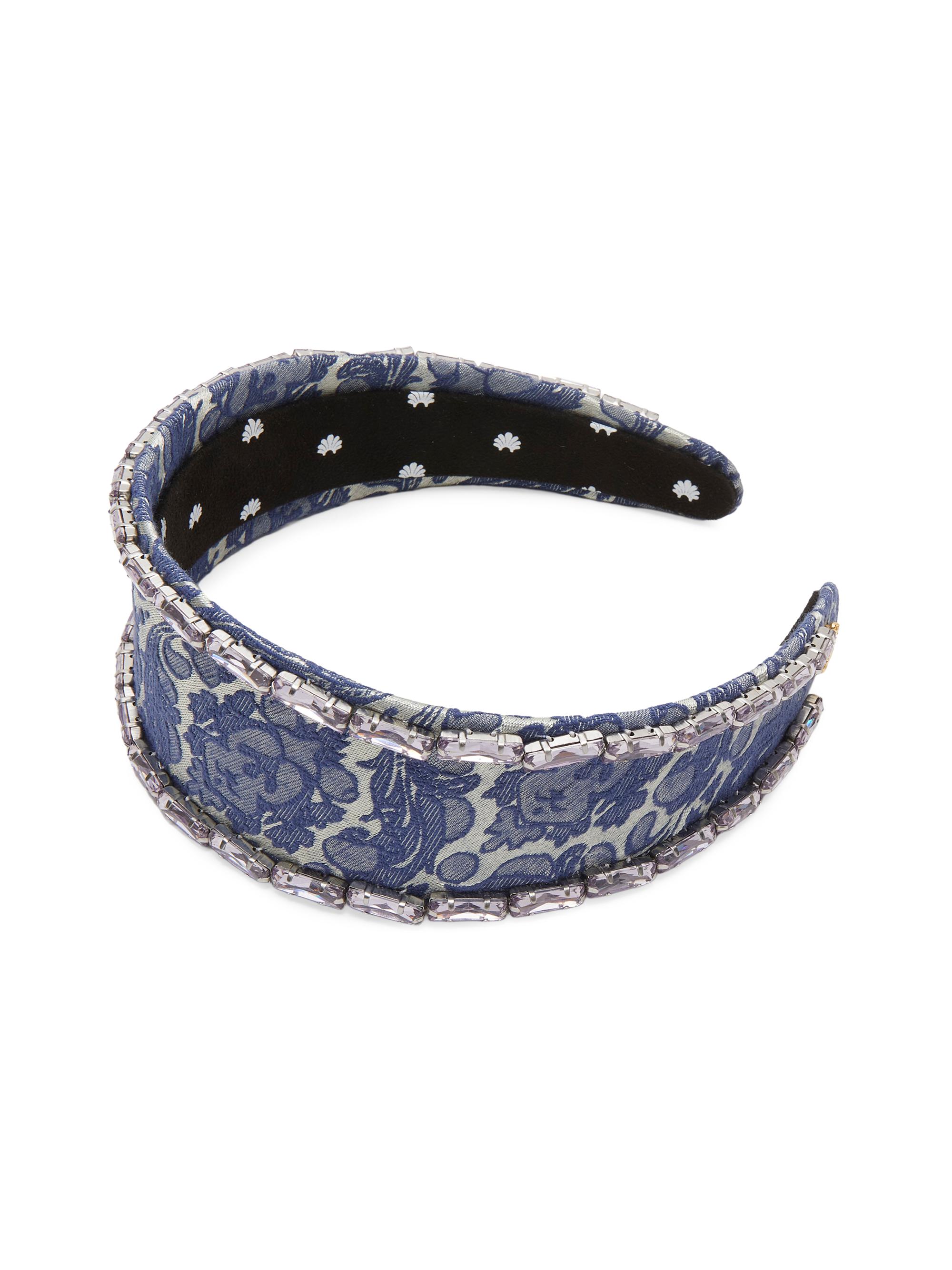 Lele Sadoughi headband navy gingham with pearls Lele Sadoughi Beaded Wrapped Skinny Headband | Neiman Marcus main image 3