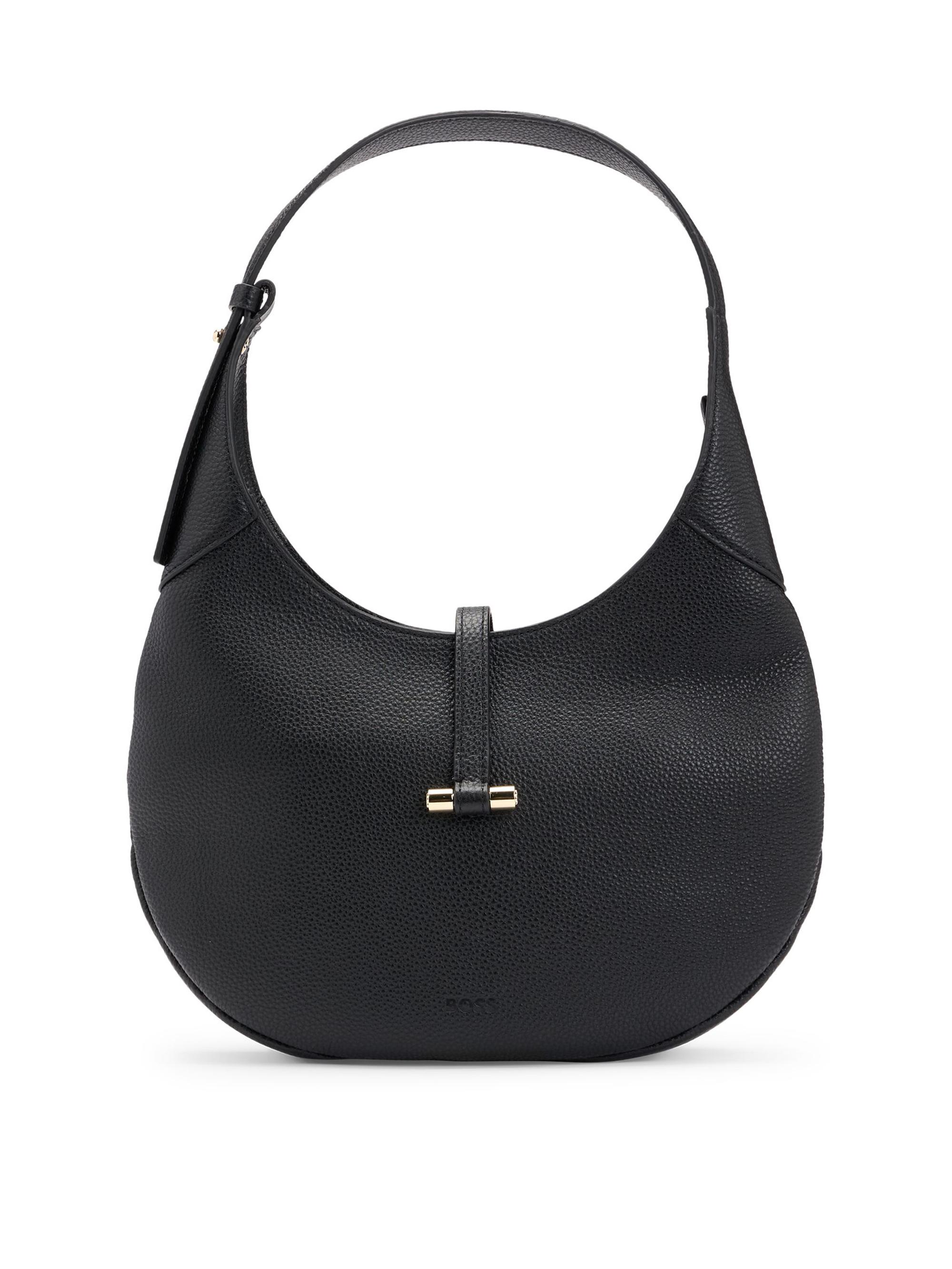 BOSS Women's Pebbled-Leather Hobo Bag with Golden Hardware - Black