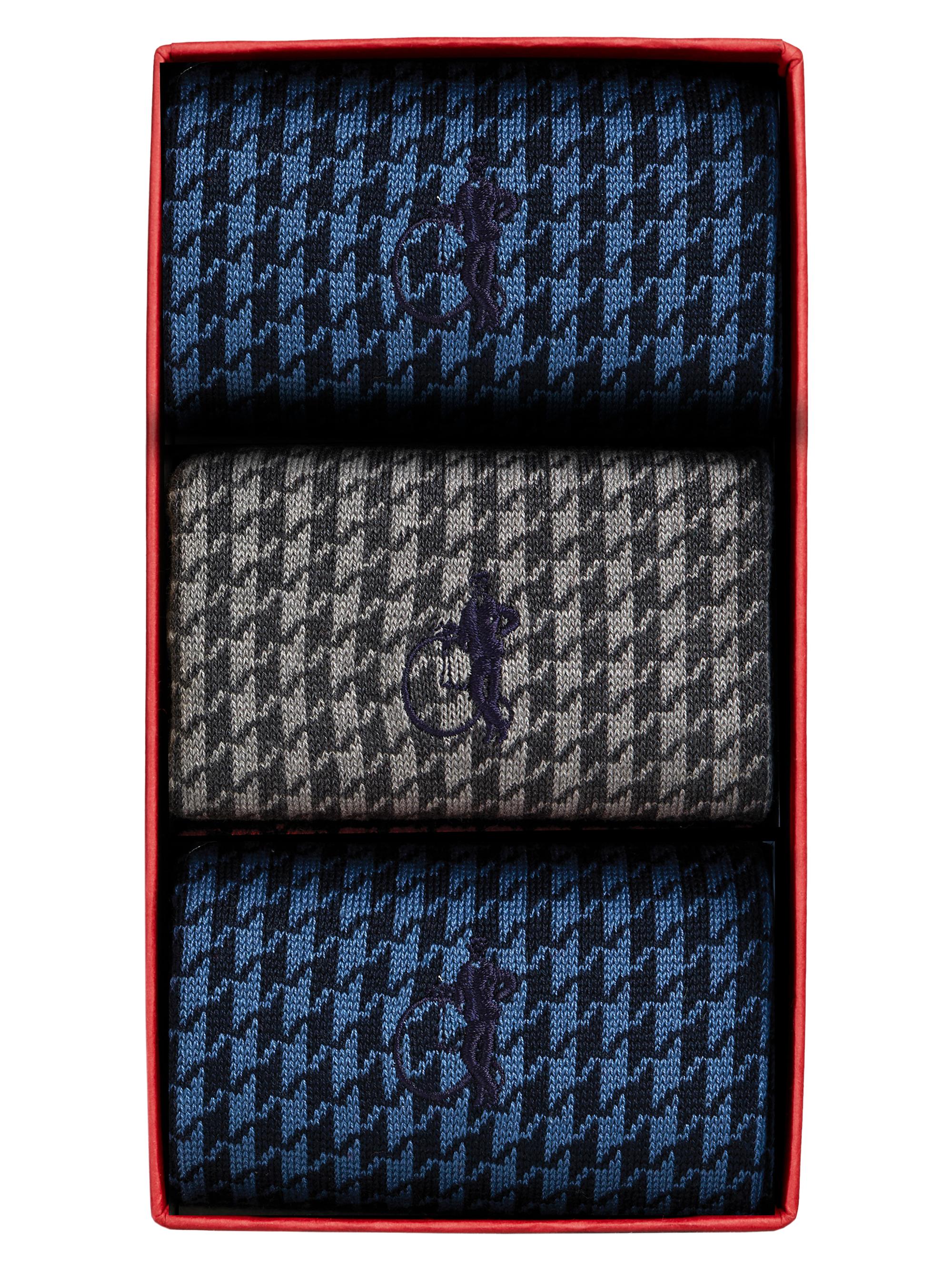 London Sock Company Men's 3-Pack Jermyn St. Gent Socks - Blue Grey Blue