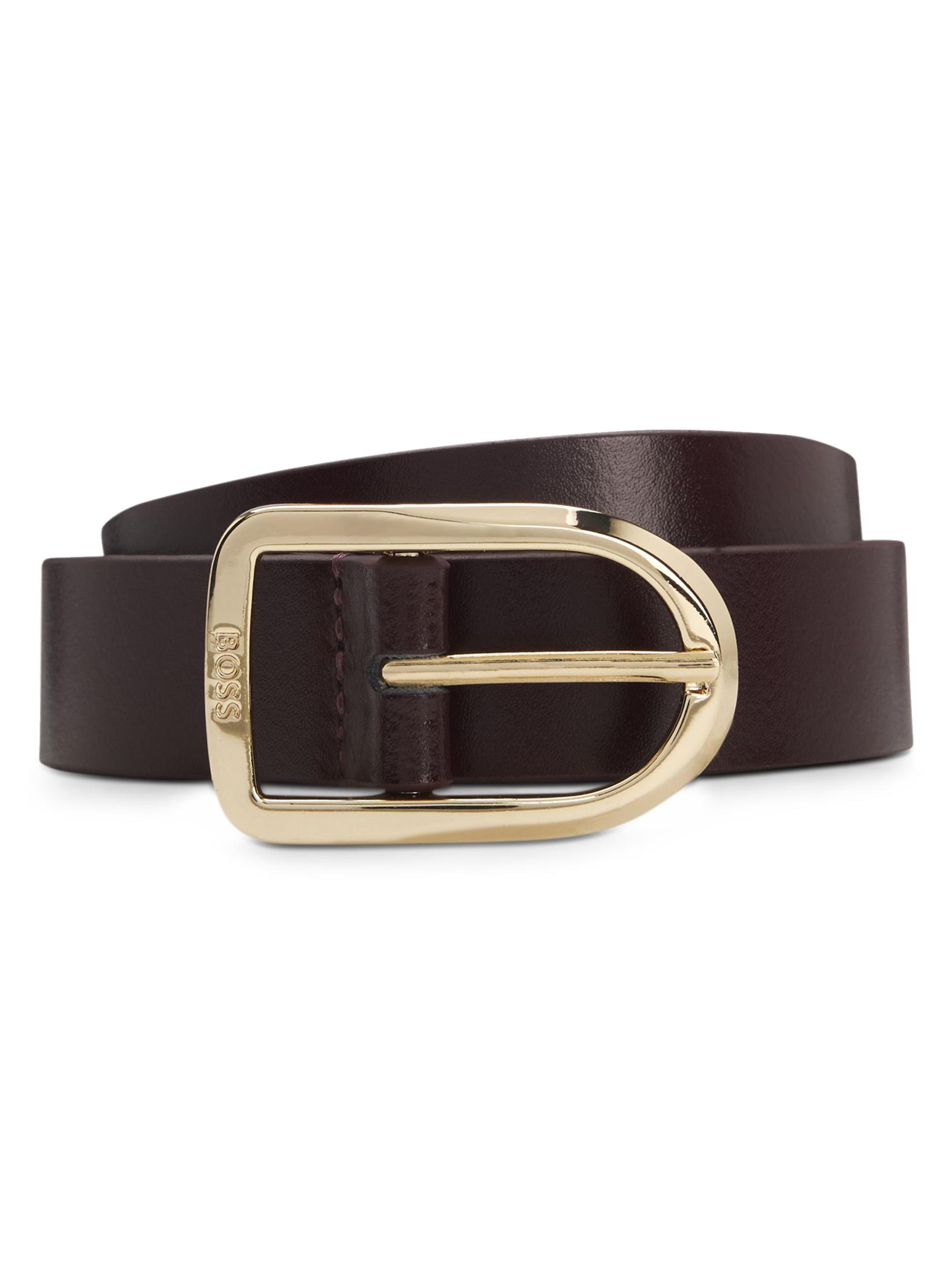 BOSS Women's Leather Belt with Gold-Tone Buckle - Burgundy