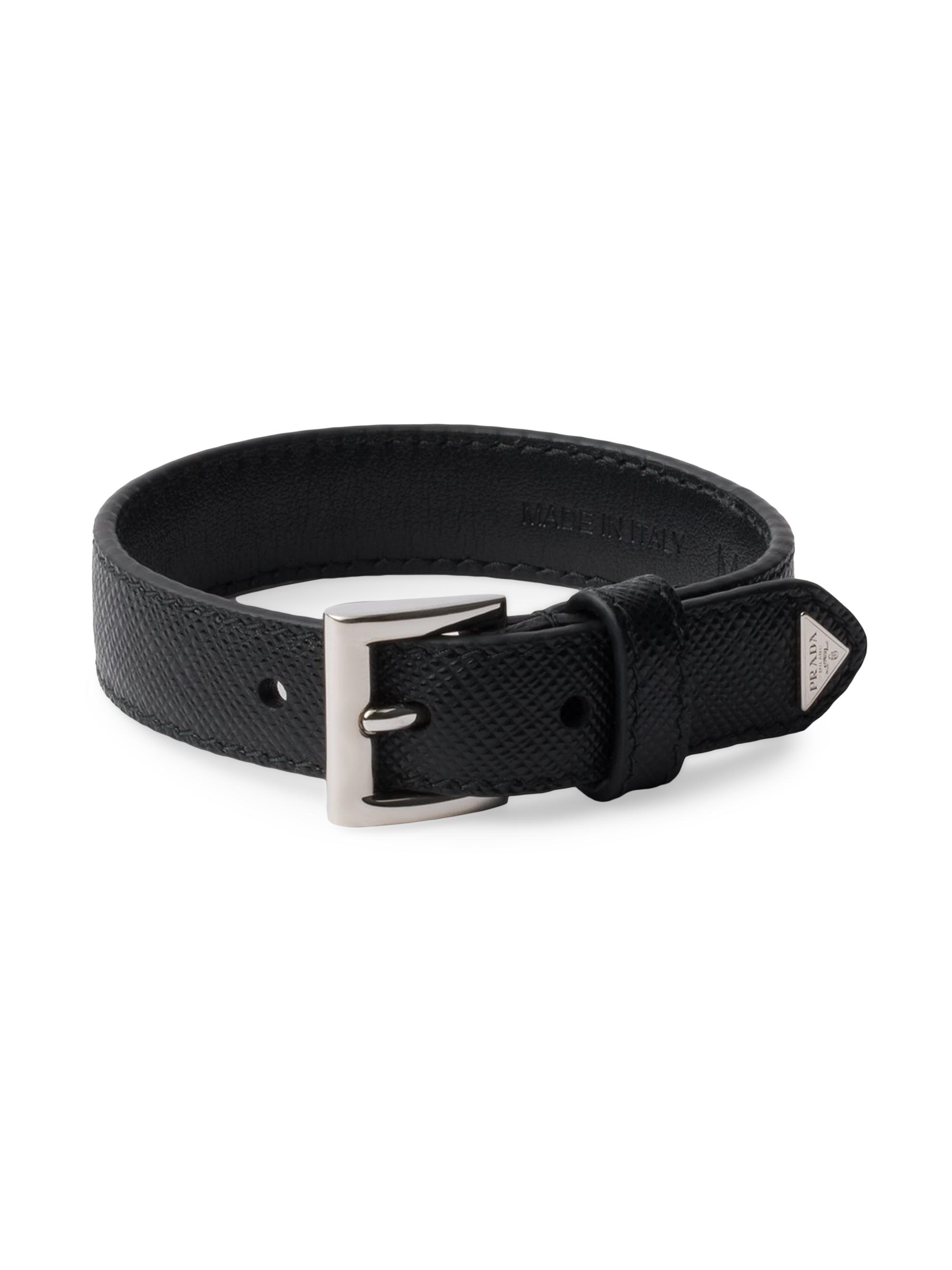 Prada Men's Saffiano Leather Bracelet - Black