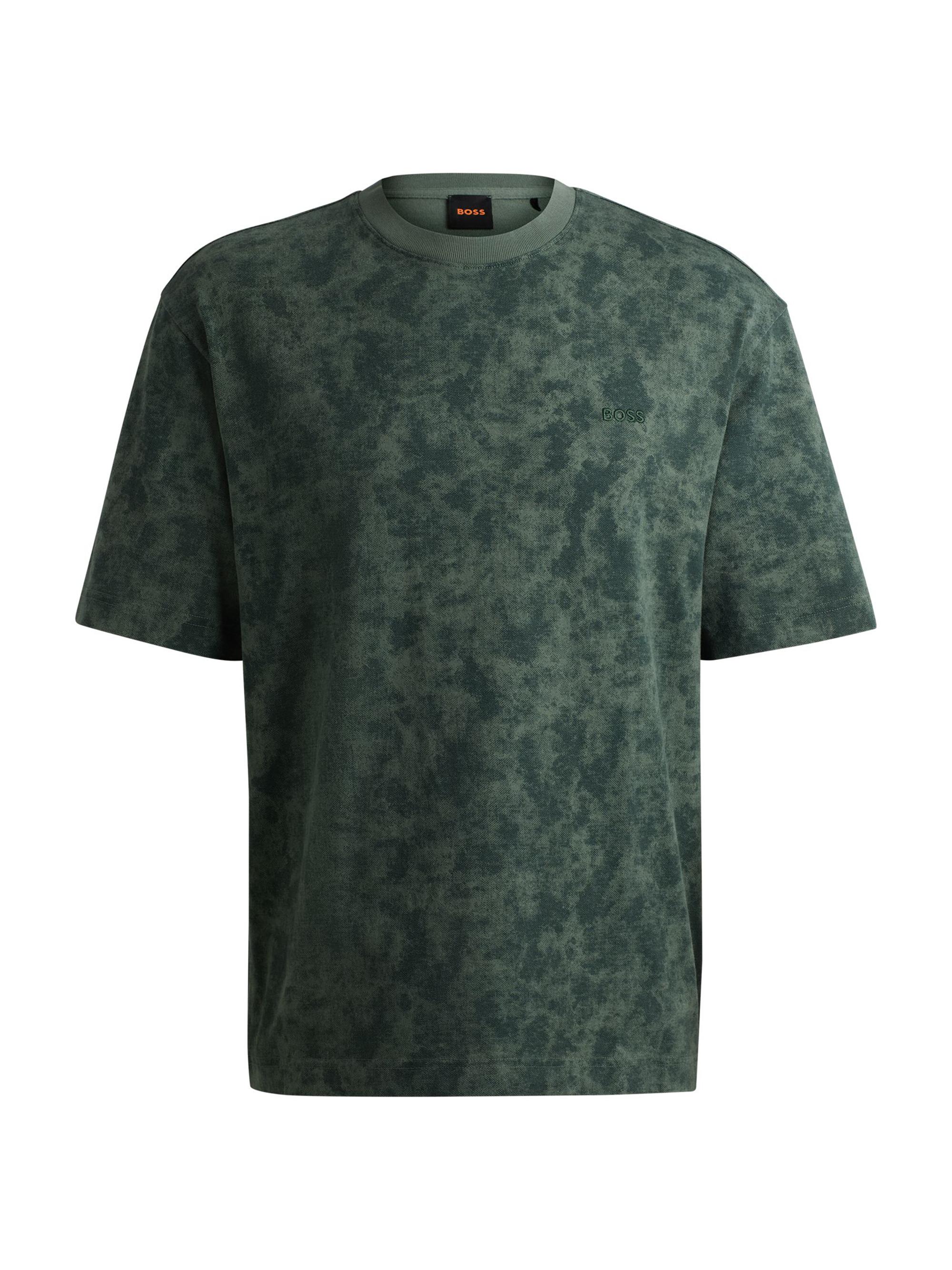 BOSS Men's Cotton-Jersey T-Shirt with All-Over Seasonal Print - Light Green