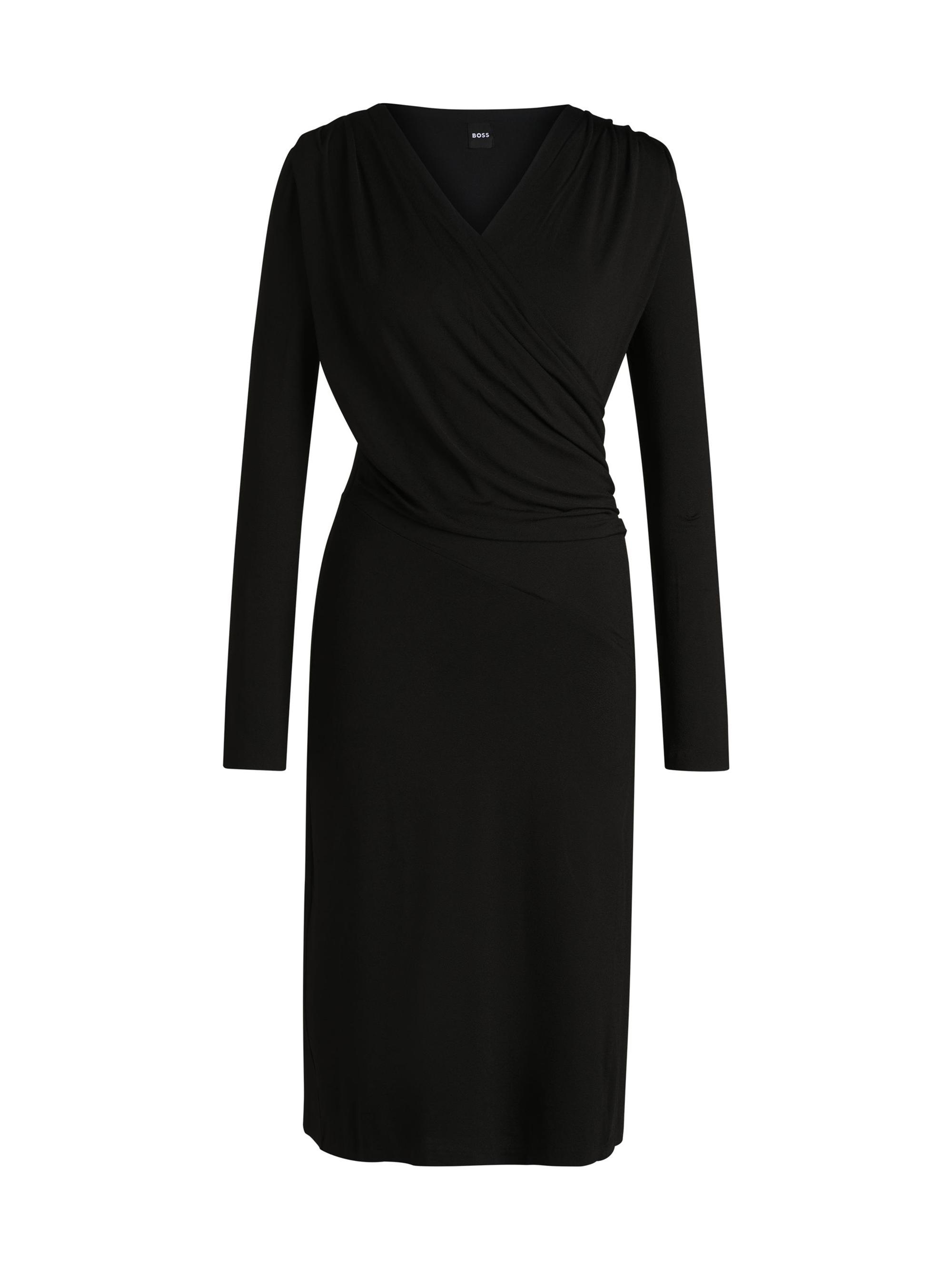 BOSS Women's Wrap-Front Dress in Stretch Crepe - Black
