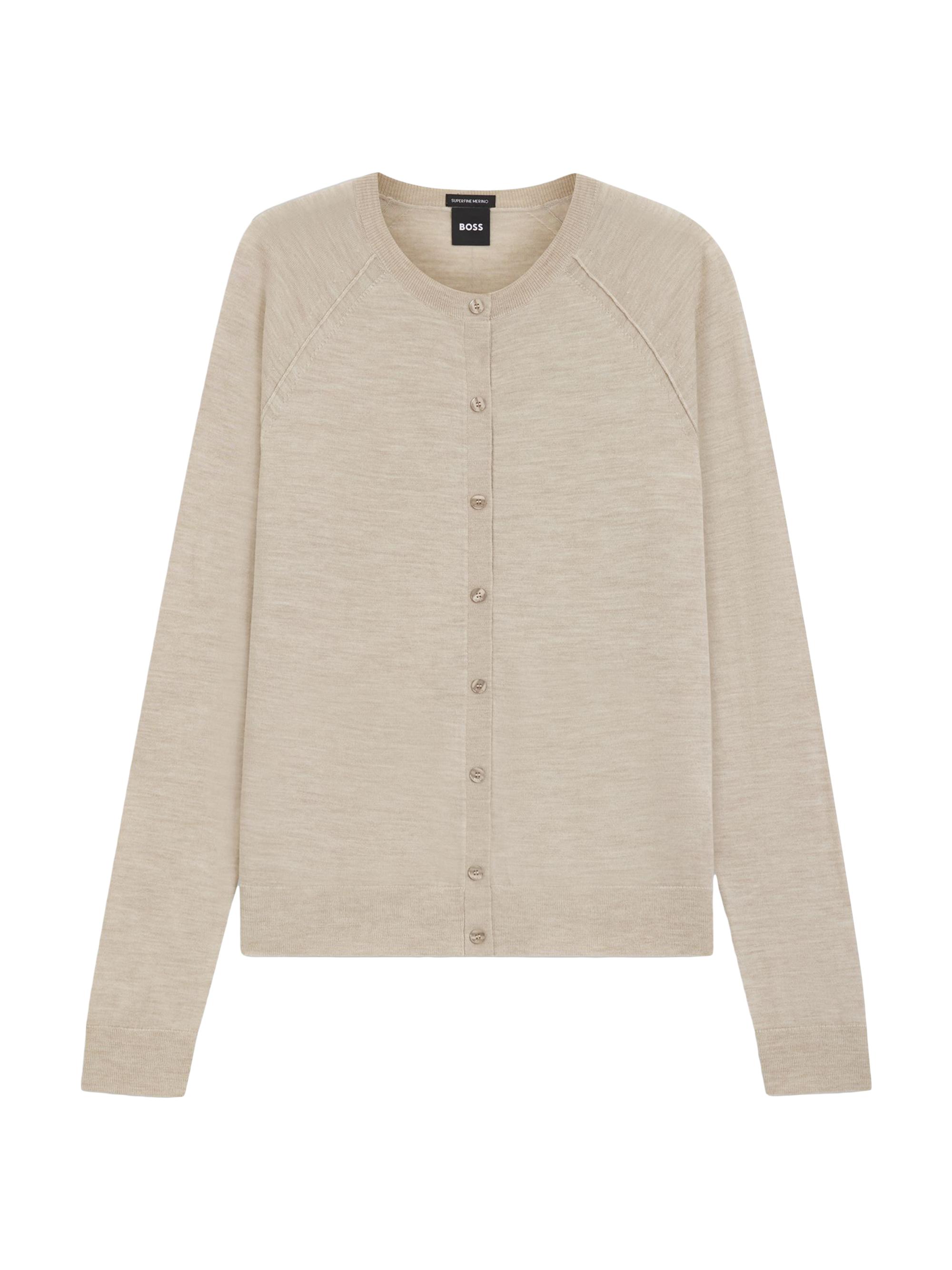 BOSS Women's Button-Up Cardigan in Extra-Fine Merino Wool - Light Beige