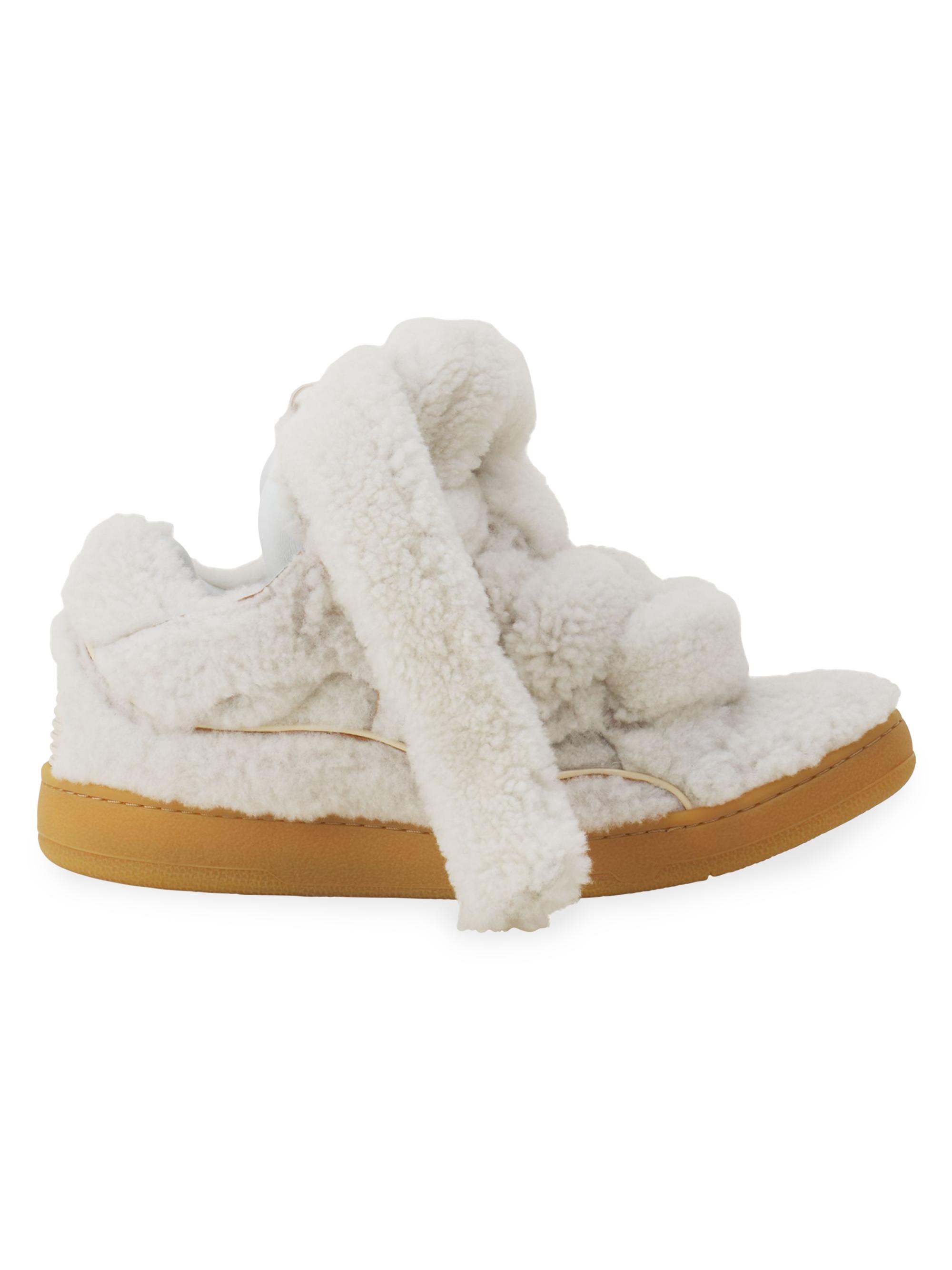 Lanvin Men's Curb Sneakers in Shearling - Beige
