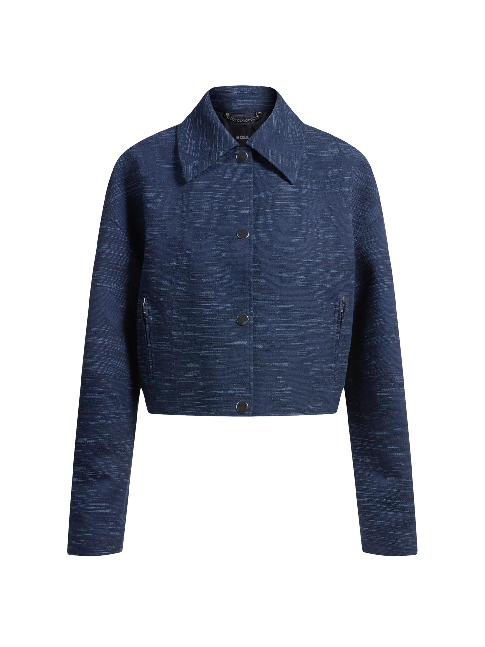 BOSS Women's Relaxed-Fit Blazer with Floral Structure - Blue