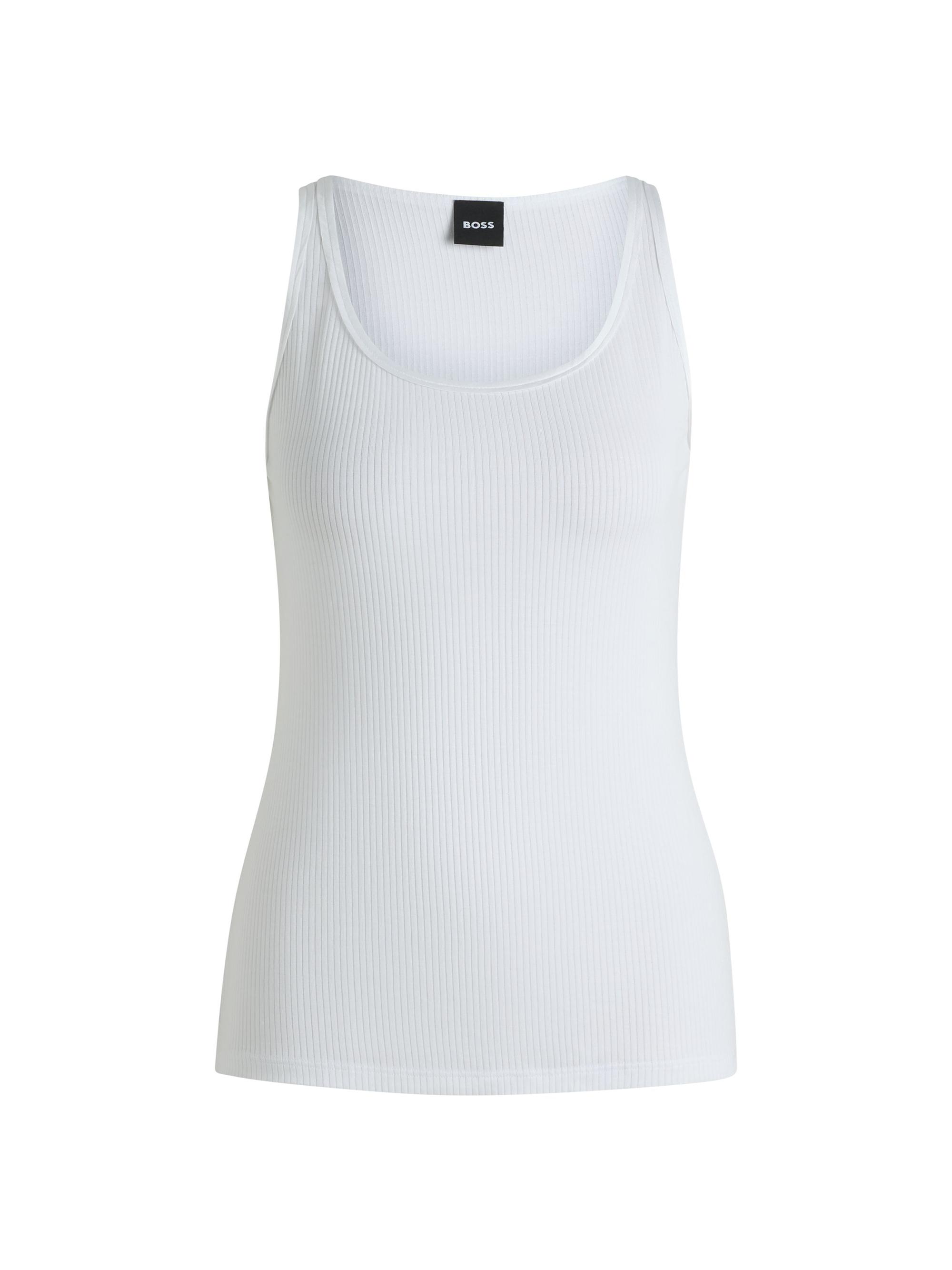 BOSS Women's Tank Top with Ribbed Structure - White