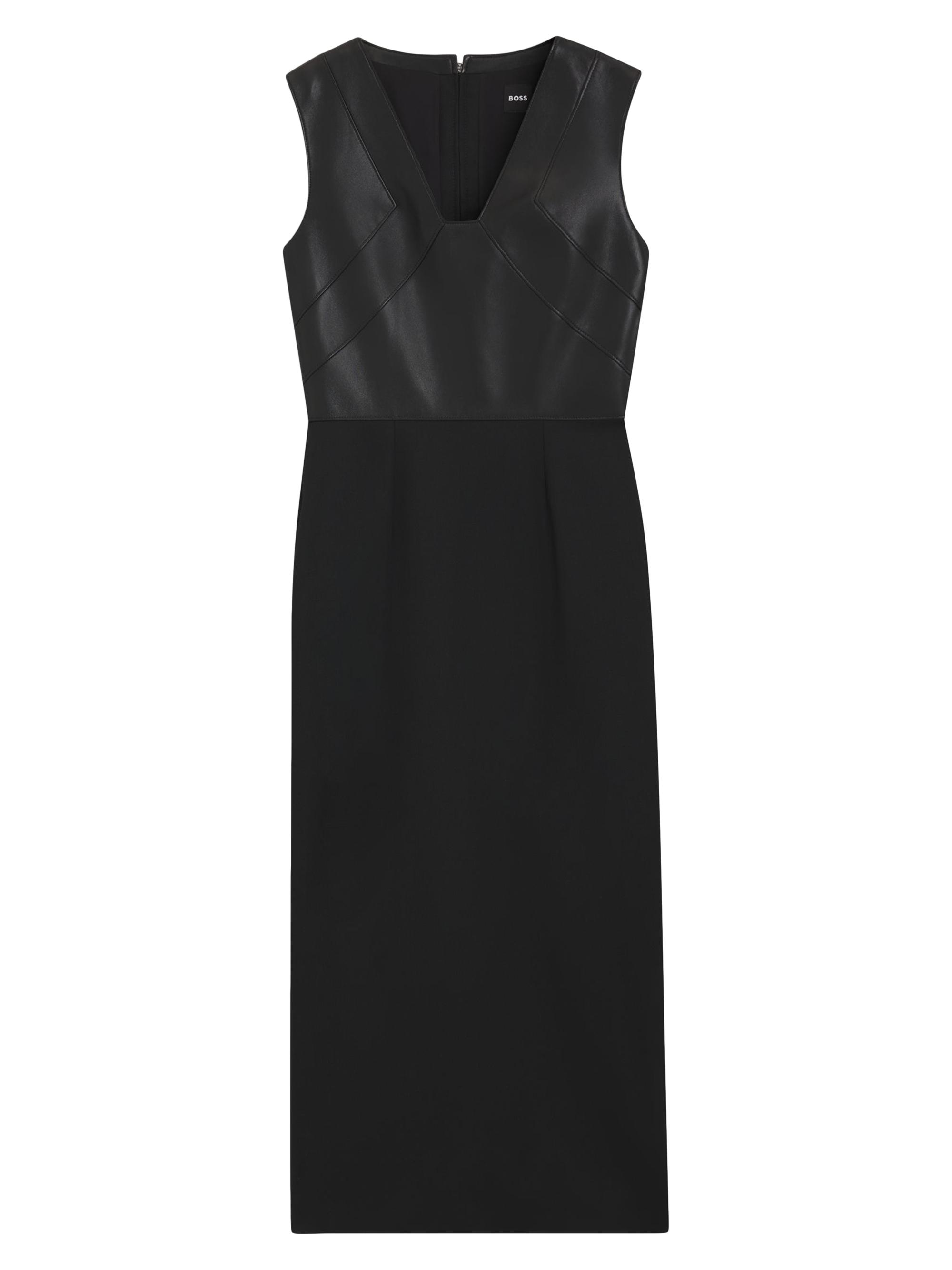 BOSS Women's Leather-Bodice Dress in Virgin Wool - Black