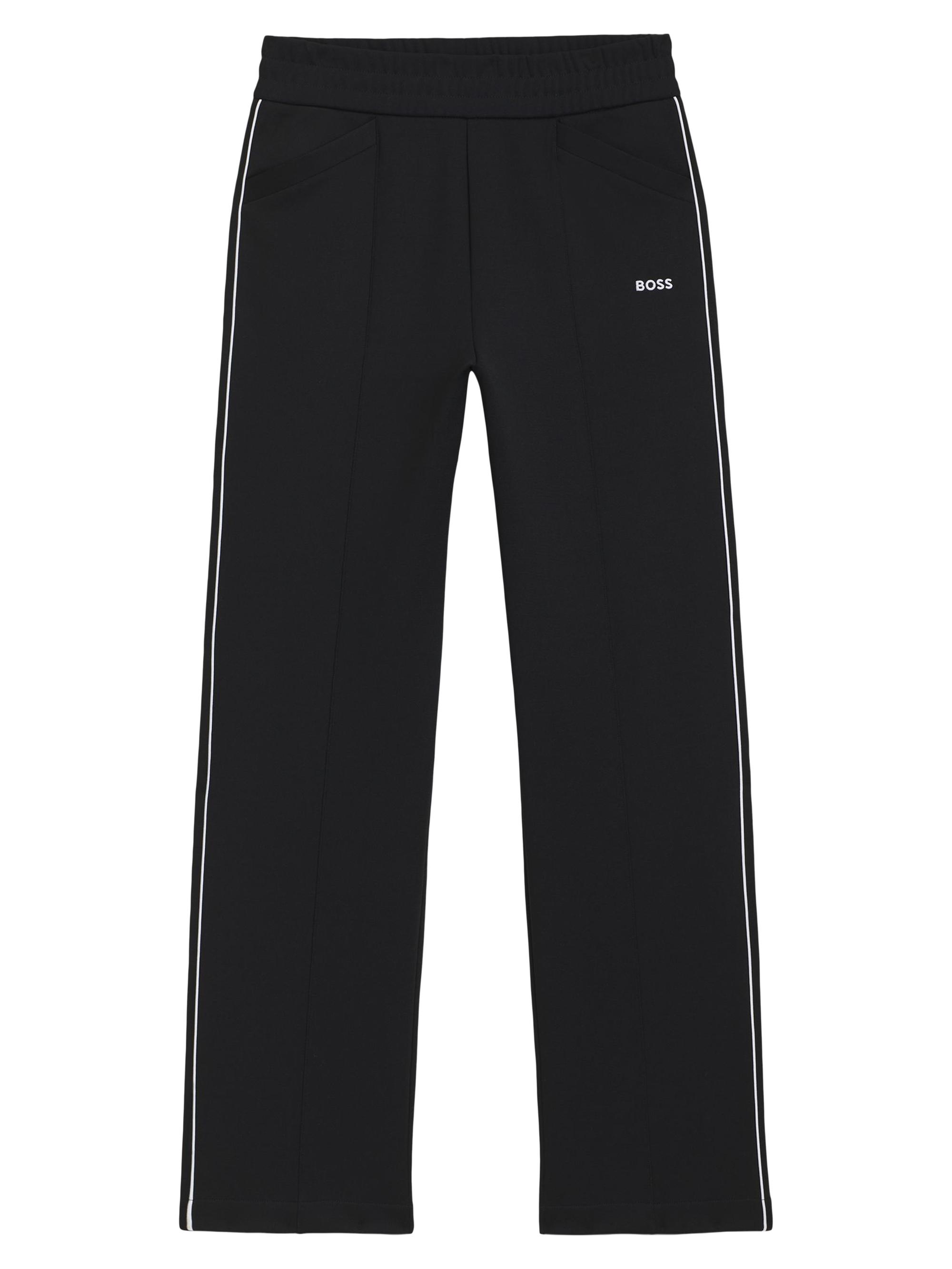 BOSS Women's Straight-Fit Tracksuit Bottoms with Contrast Piping - Black
