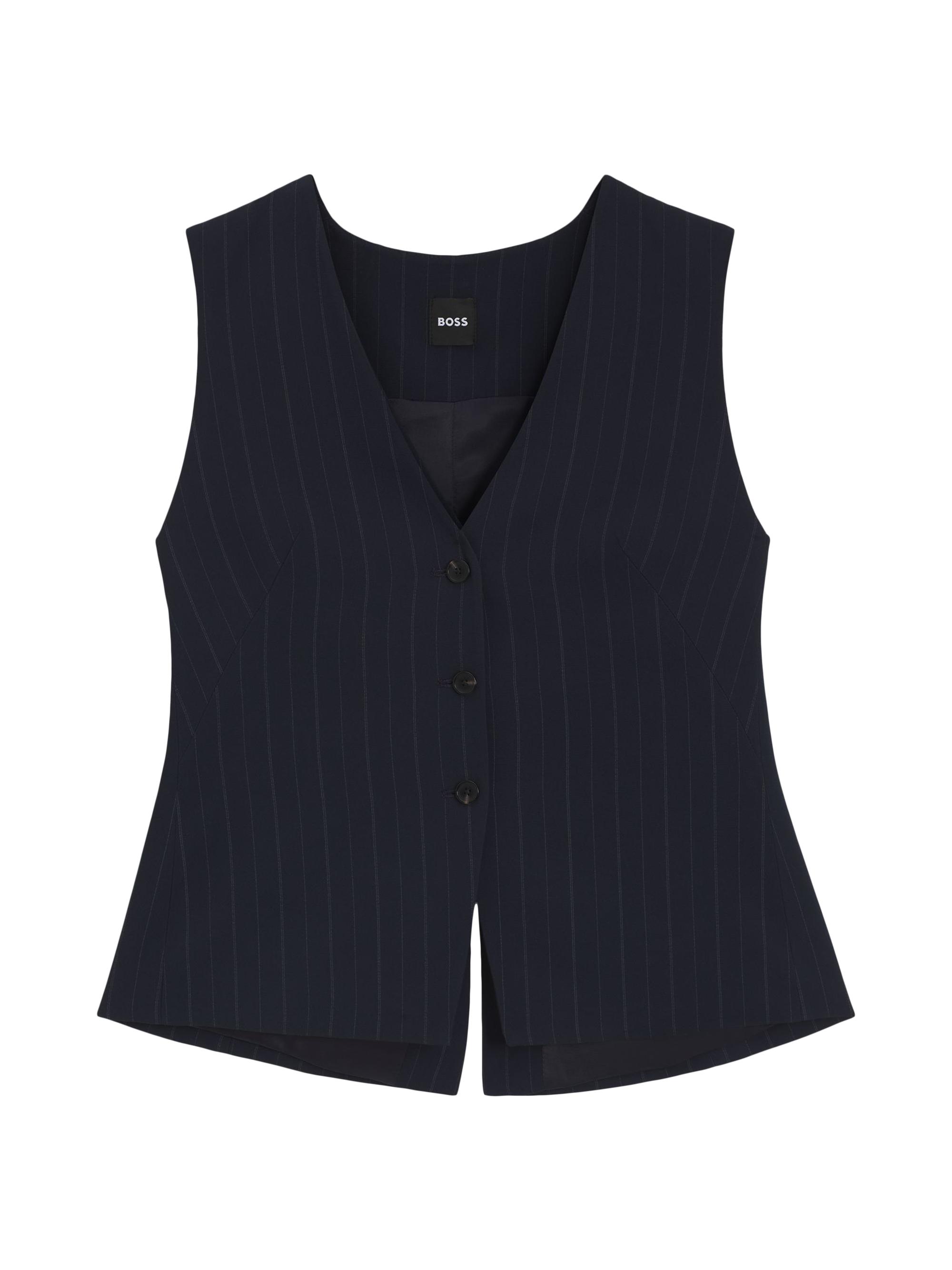 BOSS Women's Single-Breasted Waistcoat with Pinstripe - Dark Grey