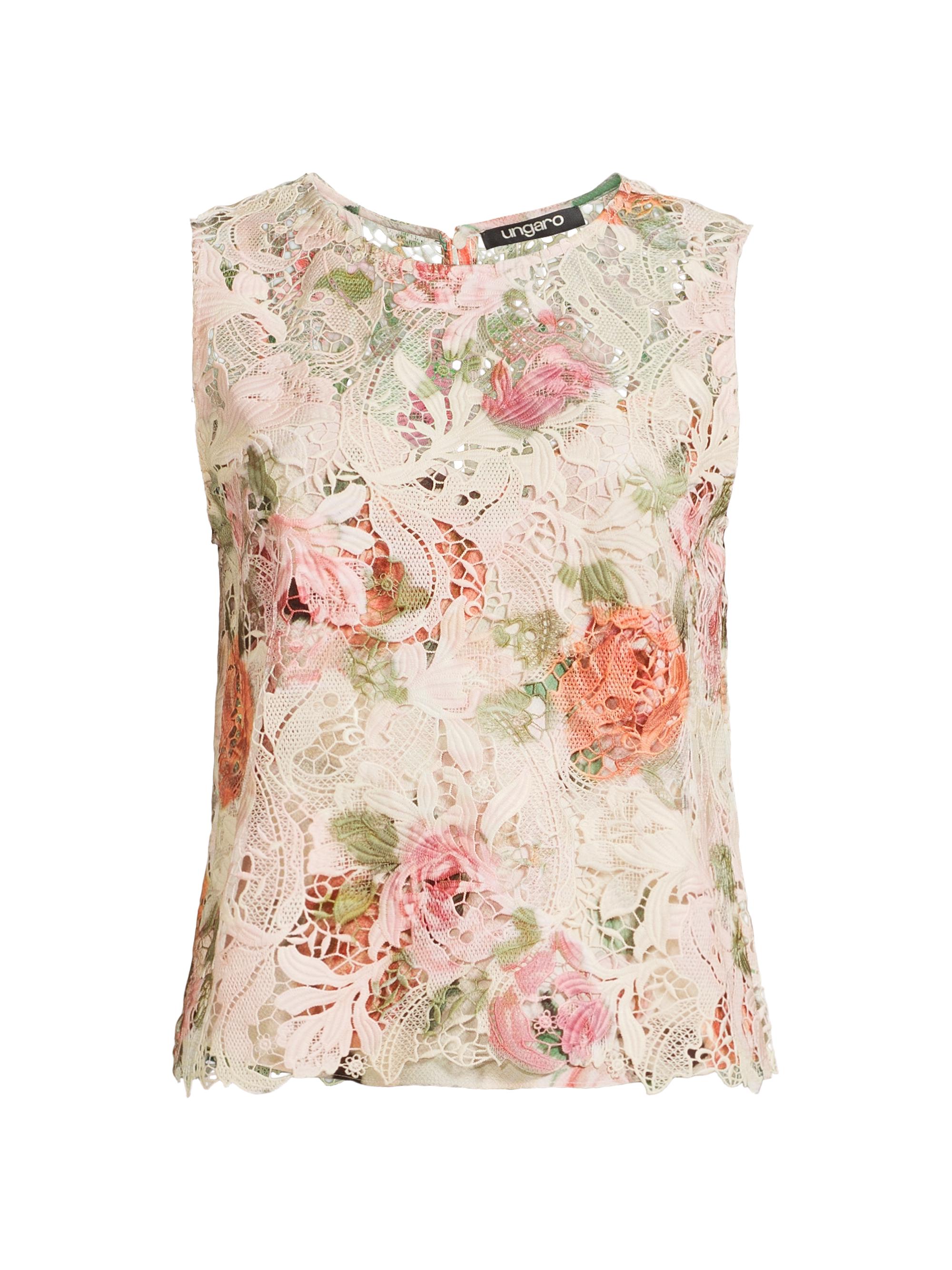 Ungaro Women's Remy Rose-Print Lace Blouse - Cashew Multi