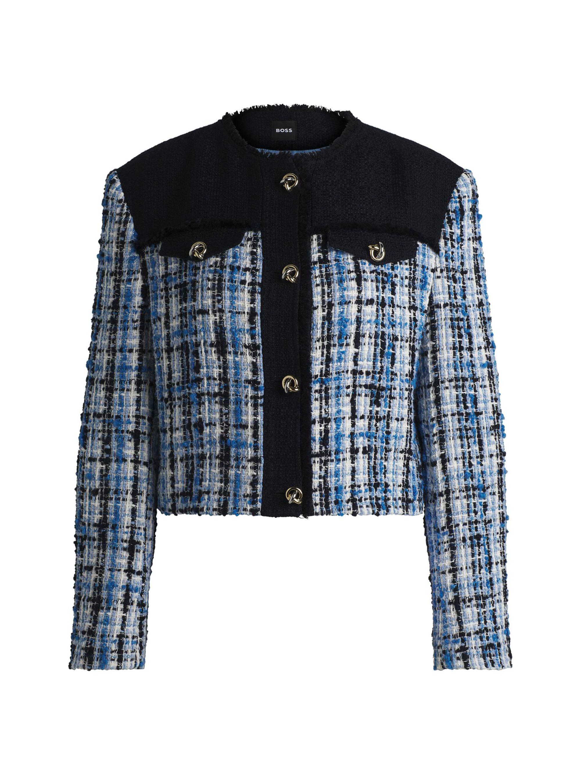 BOSS Women's Tweed Jacket with Contrast Panels and Knot Buttons - Black