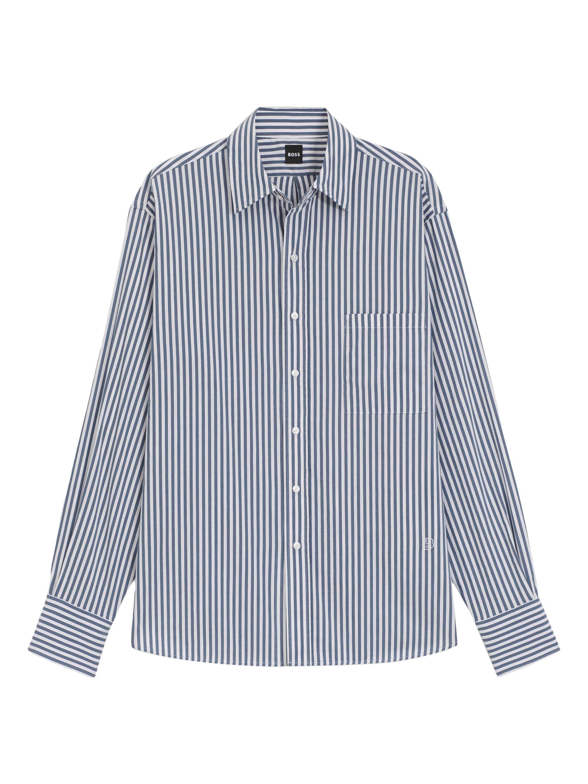 BOSS Women's Vertical-Stripe Blouse in a Cotton Blend - Light Blue