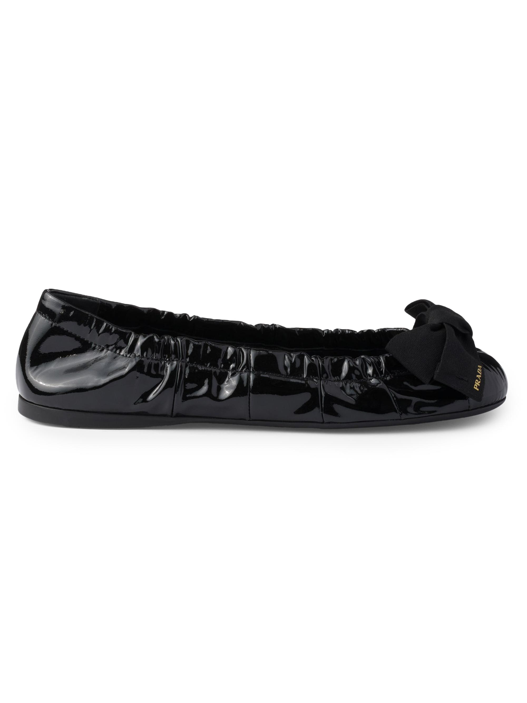 Prada Women's Patent Leather Ballerinas with Bow - Black