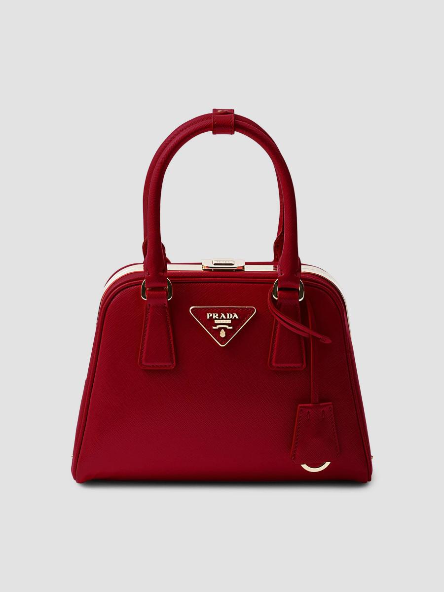 Prada Pyramid Saffiano Leather Mini Top Handle Bag | Saks Fifth Avenue