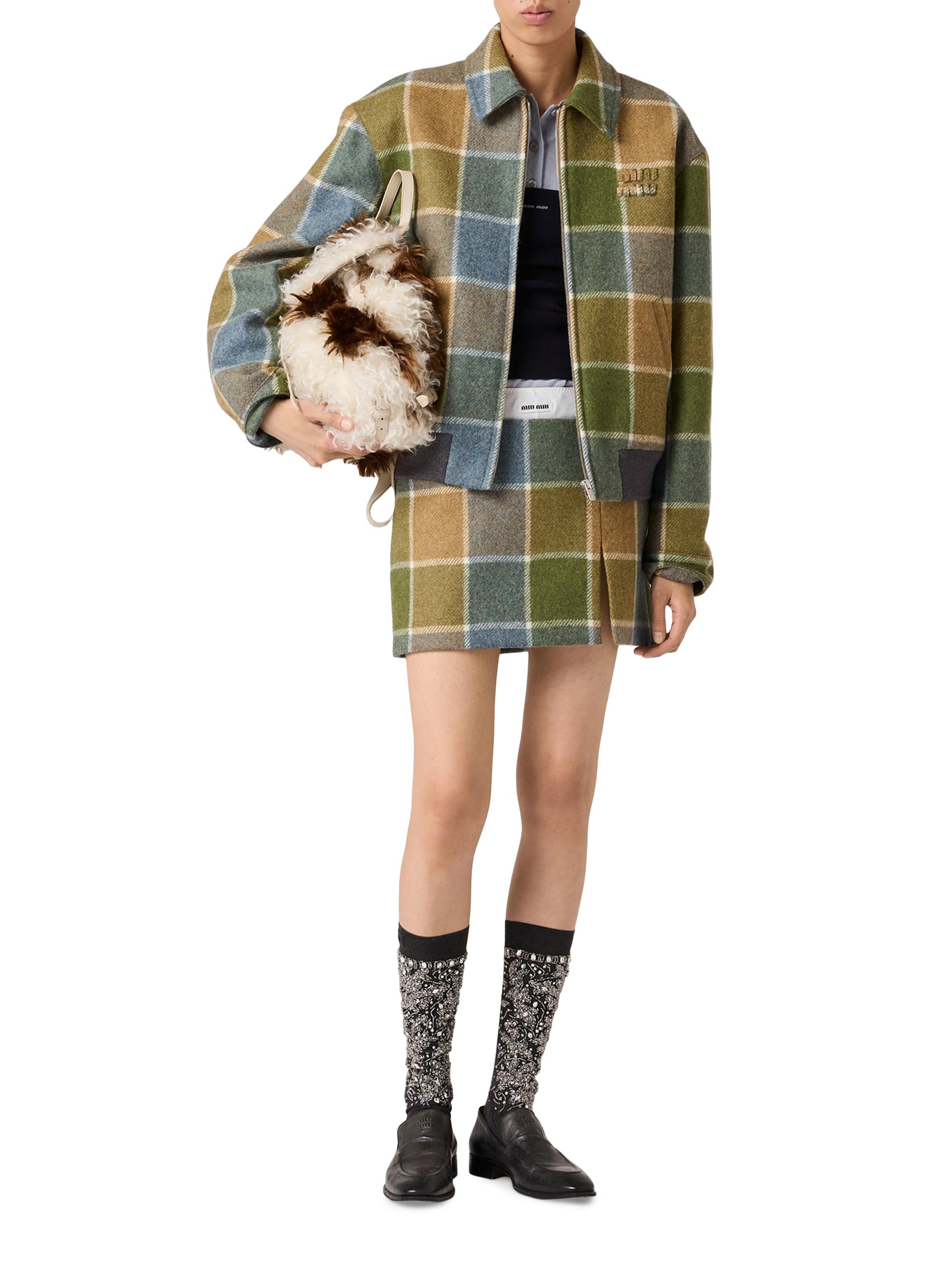 スカート M meeme Light shaggy check miniskirt Miu Miu Checked Mini Skirt | Saks Fifth Avenue