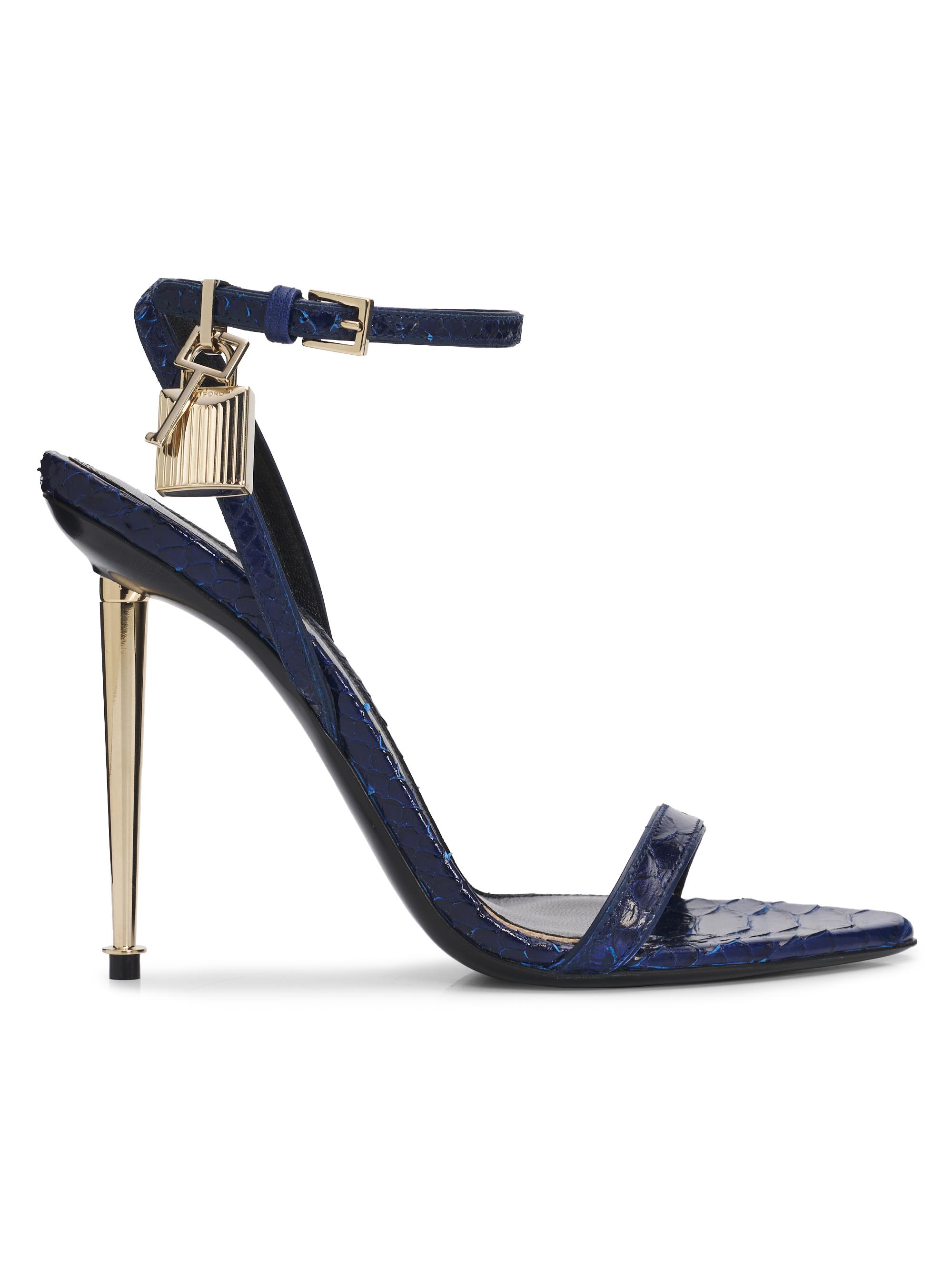 TOM FORD Women's Padlock Pointy Naked Python-Embossed Sandals - Sea Blue