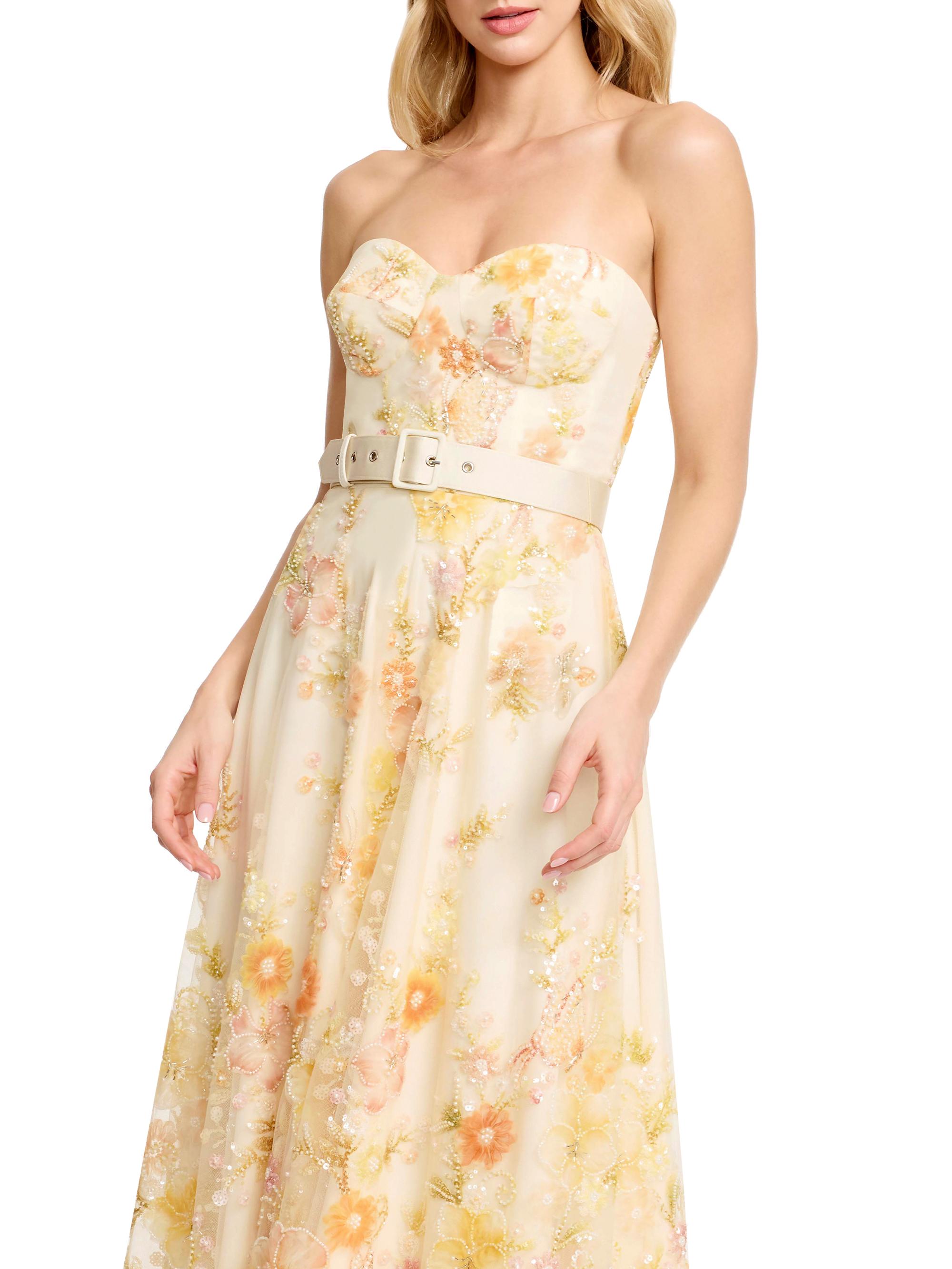 dress the population mabel floral midi dress Dress the Population Black Label Mabel Strapless Floral-Embroidered Midi  Dress
