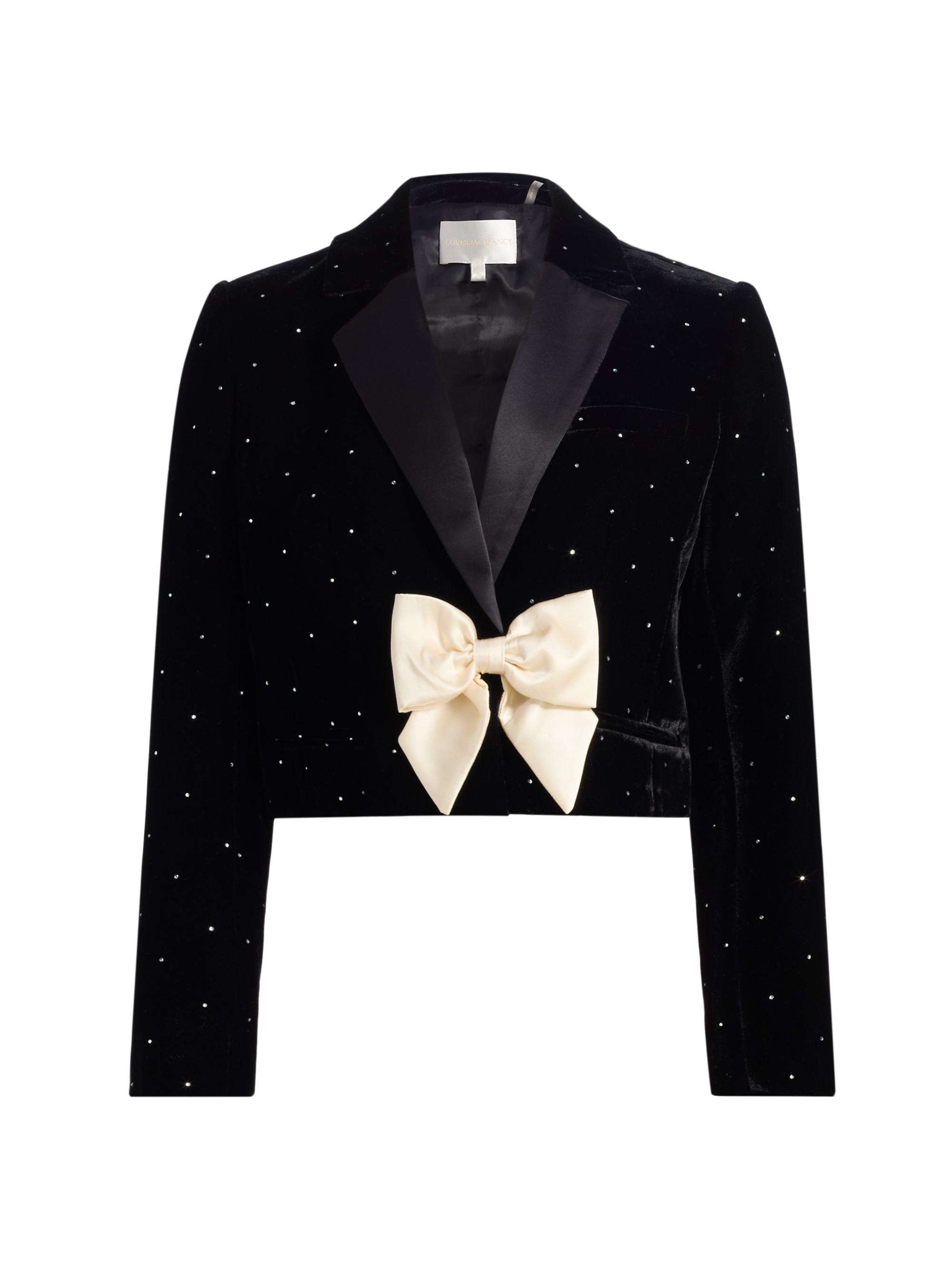 LoveShackFancy Women's Orlisa Bow-Embellished Velvet Crop Blazer - Black