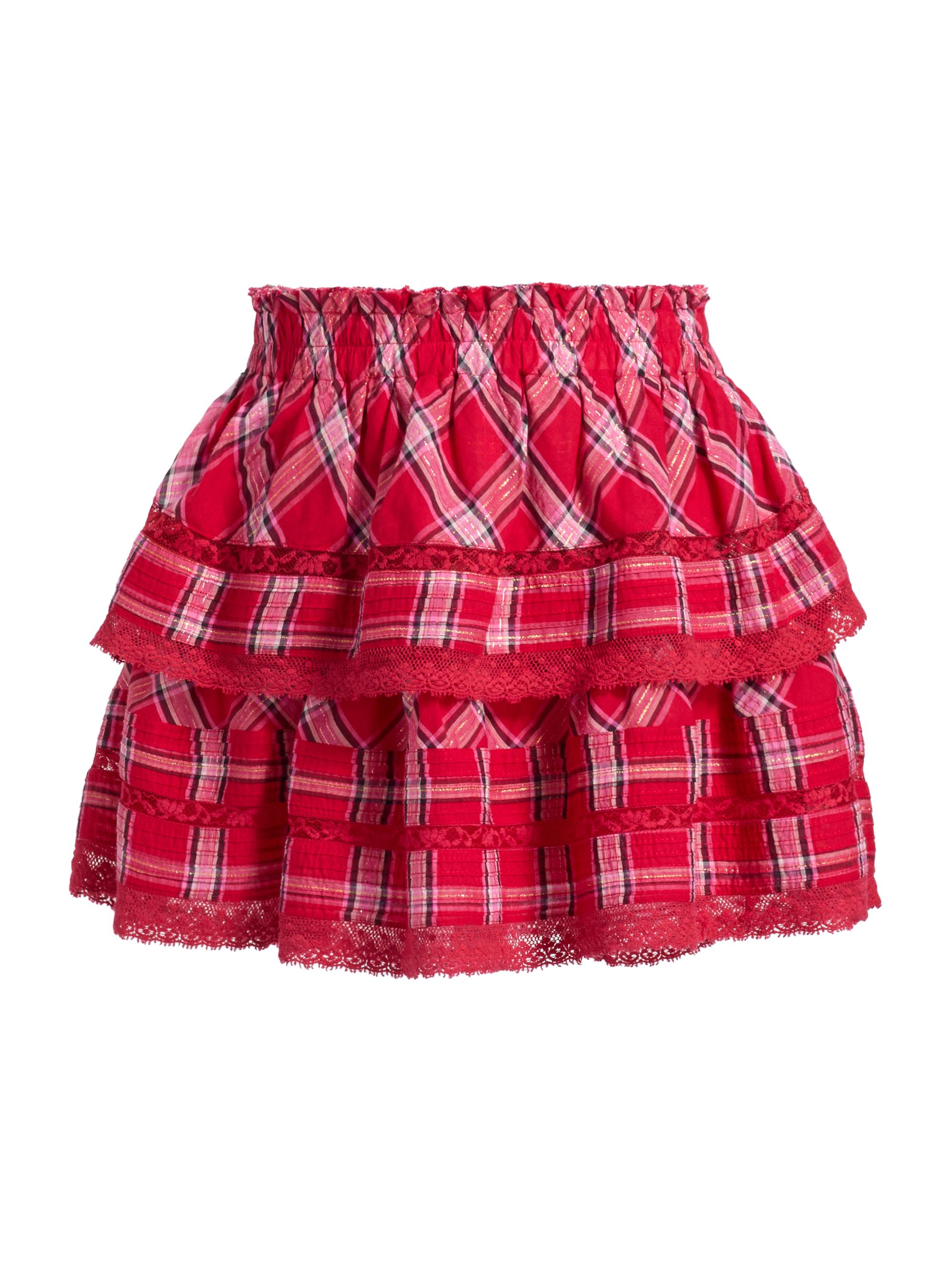 LoveShackFancy Women's Ruffled Checked Cotton-Blend Miniskirt - Cherry Jubilee