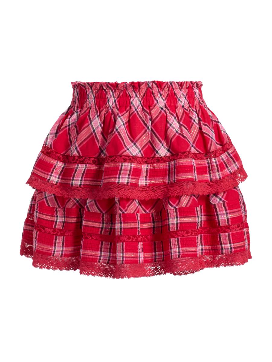 Loveshackfancy Women's Ruffled Checked Cotton-blend Miniskirt In Red