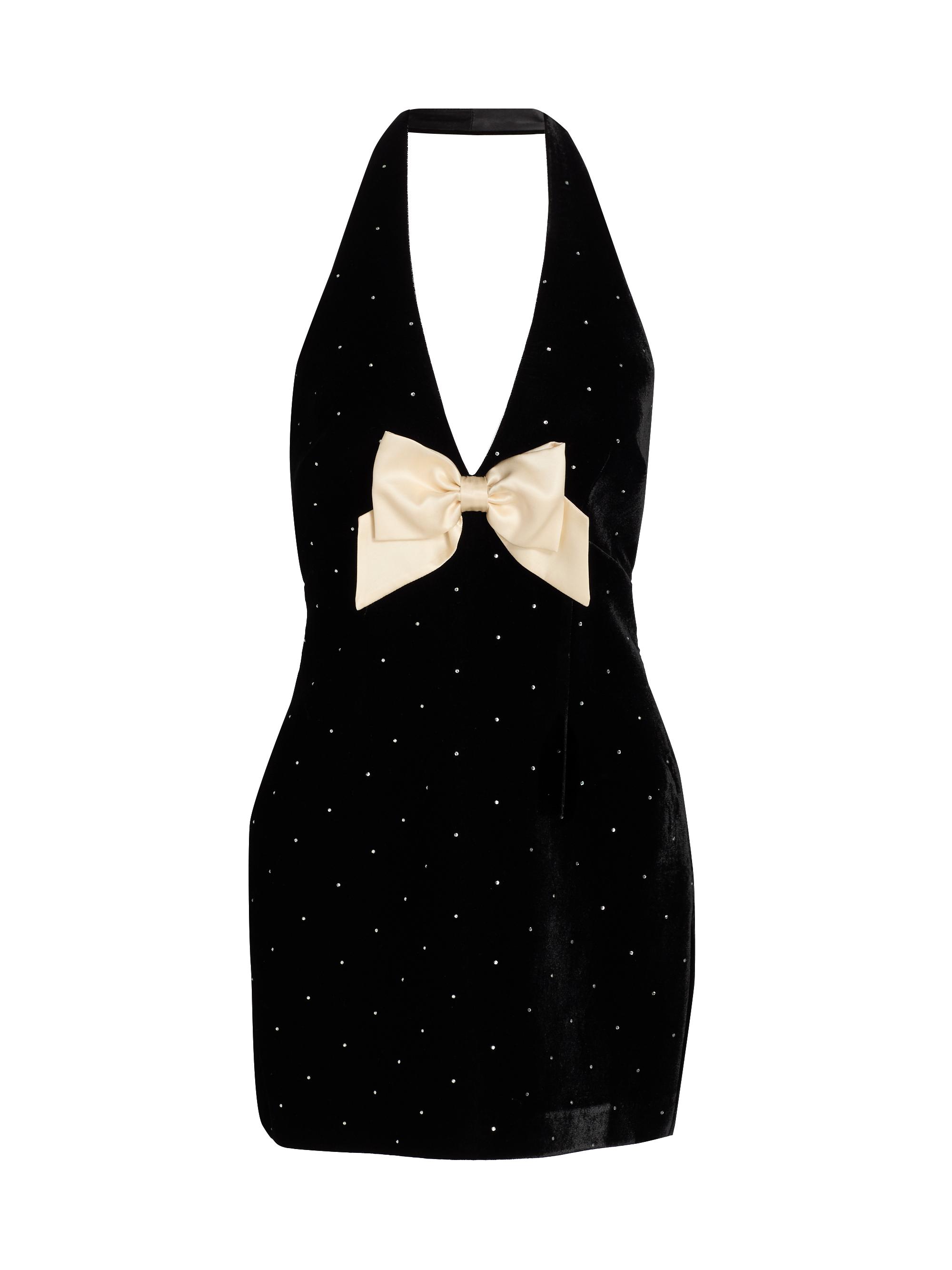 LoveShackFancy Women's Kathy Embellished Bow Halter Minidress - Black