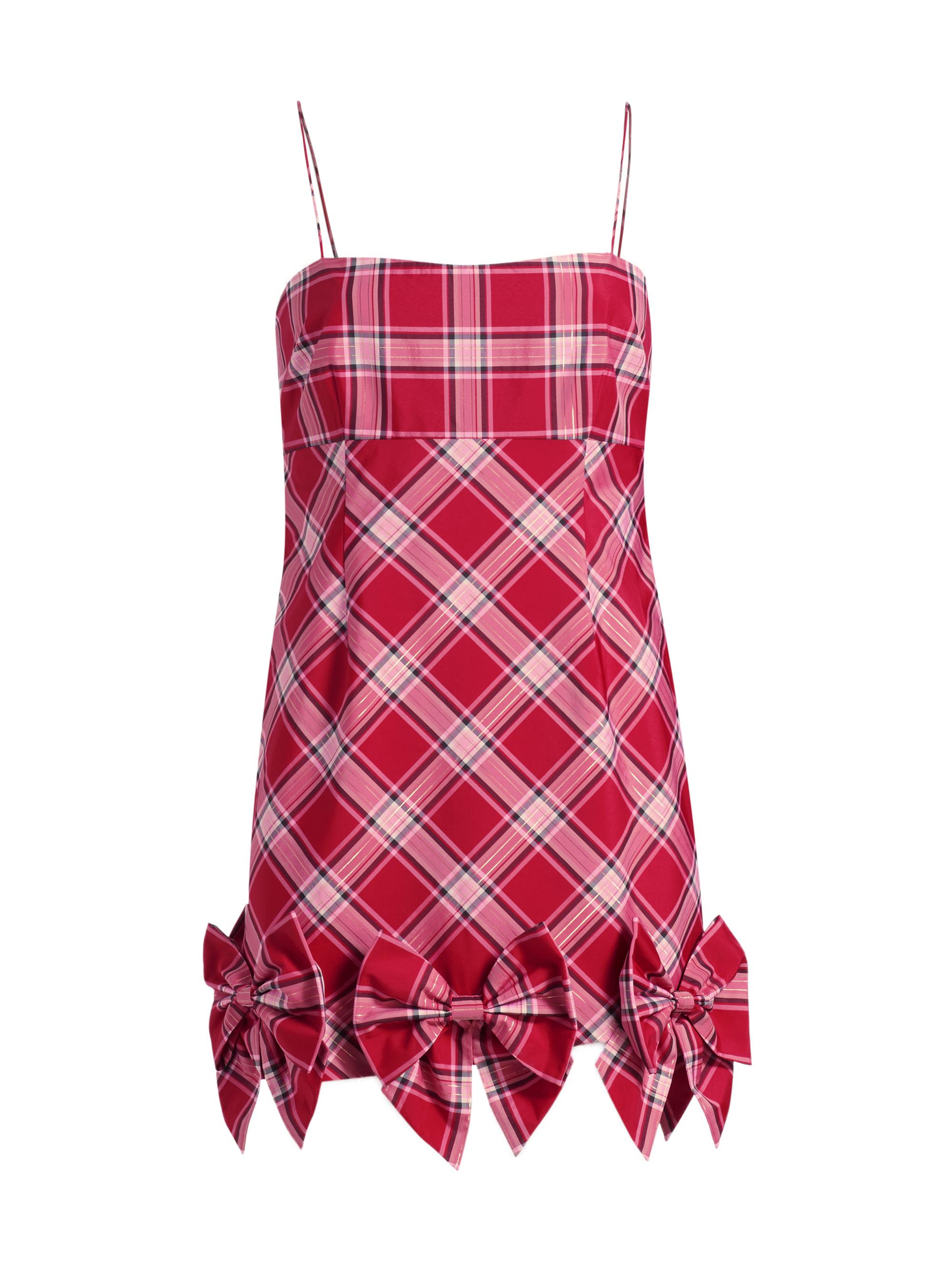 LoveShackFancy Women's Kennedi Bow-Embellished Checked Minidress - Cherry Jubilee