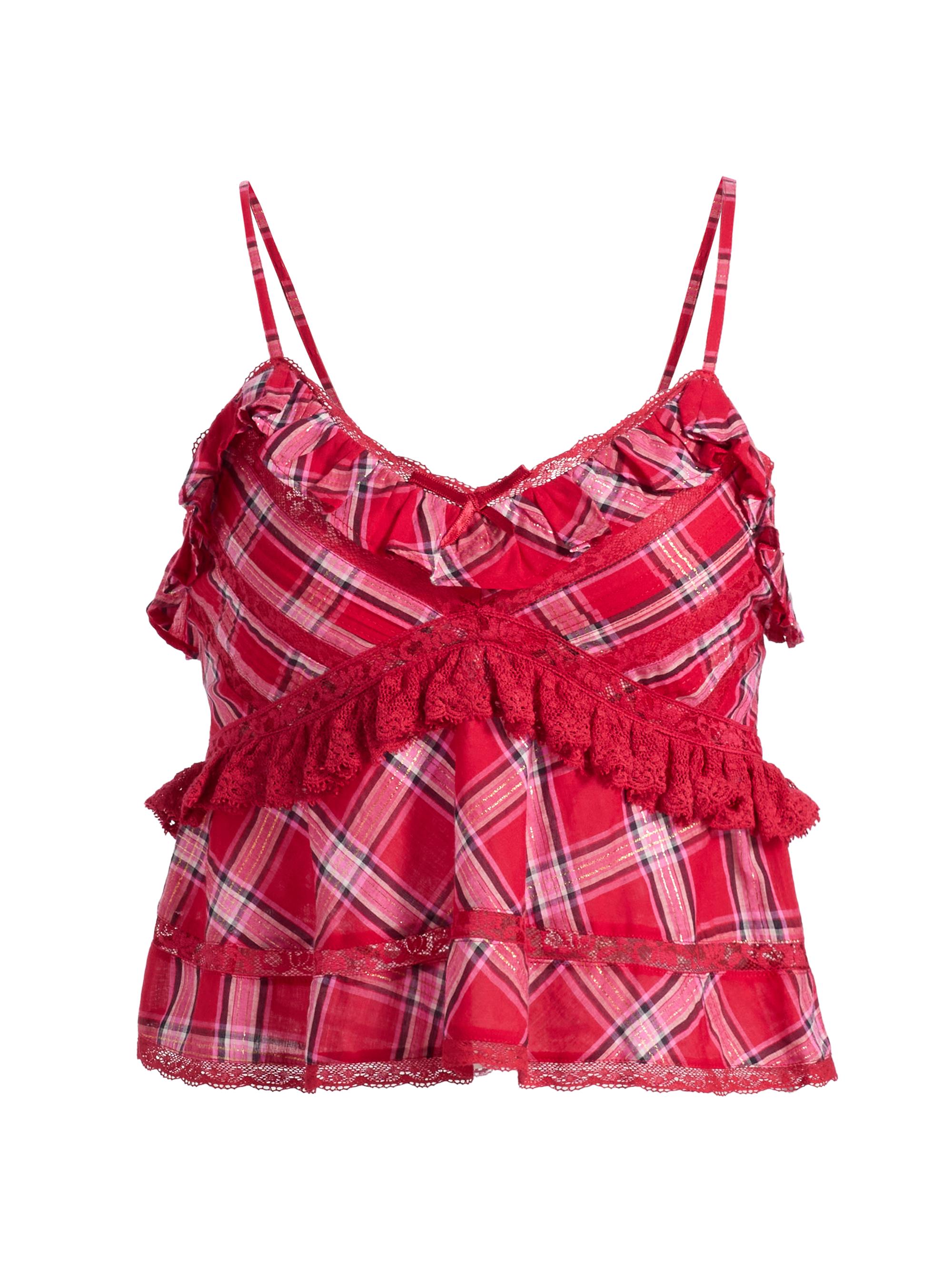 LoveShackFancy Women's Sormina Plaid Ruffle Top - Cherry Jubilee