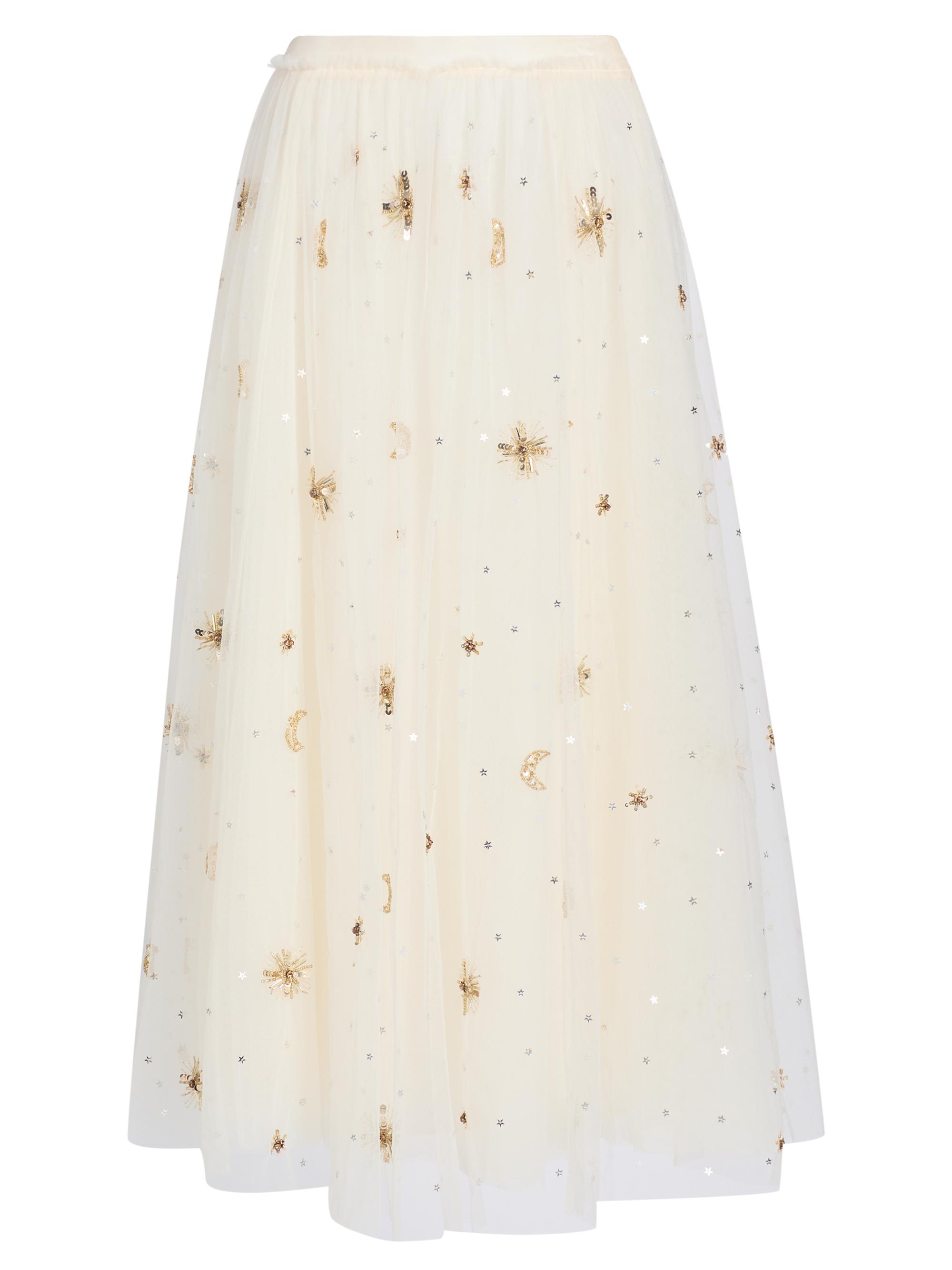 LoveShackFancy Women's Wilona Sequin-Embellished Tulle Midi-Skirt - Lunar Gold