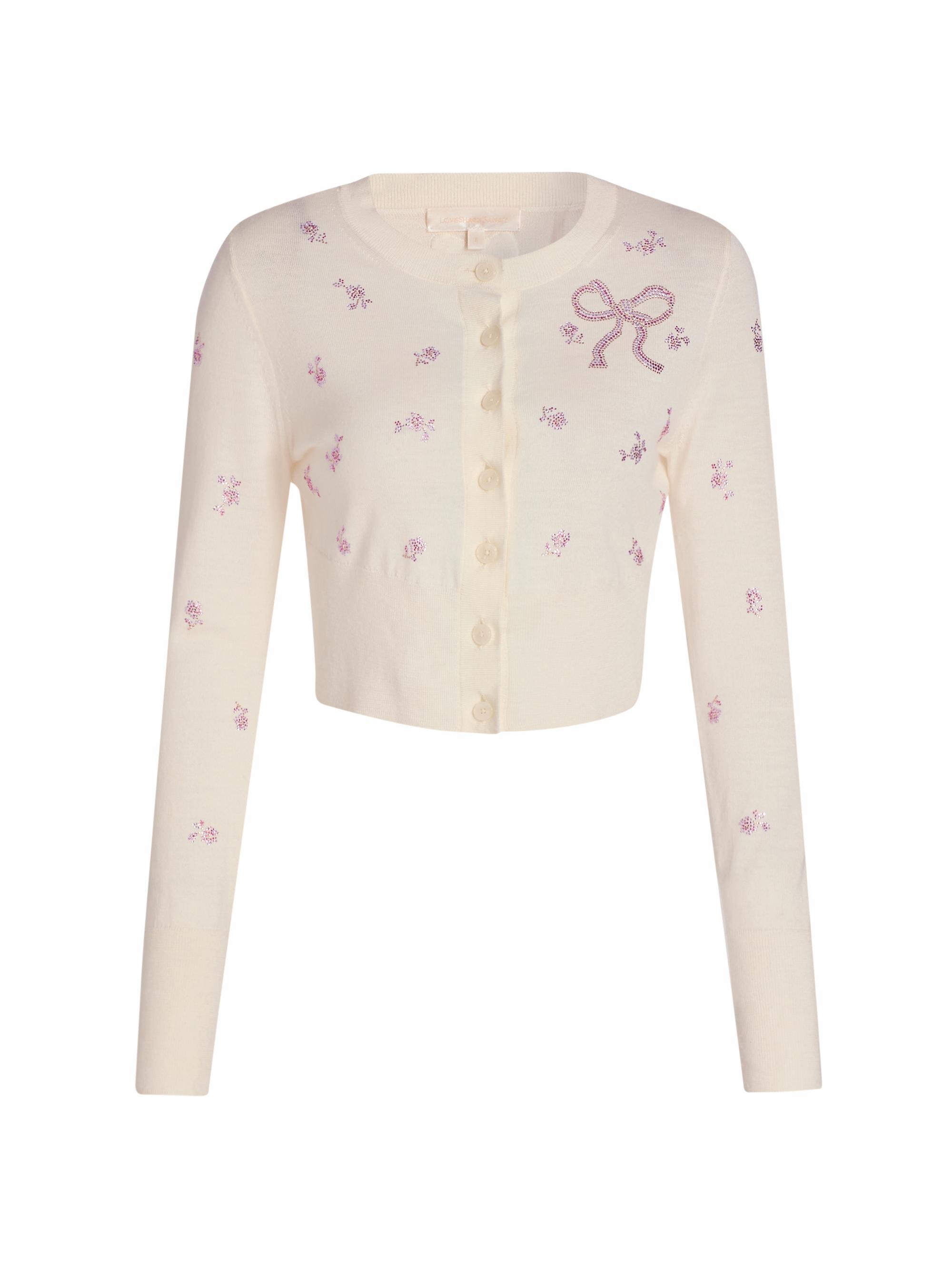 LoveShackFancy Women's Adeanne Embellished Wool Crop Cardigan - Chantilly