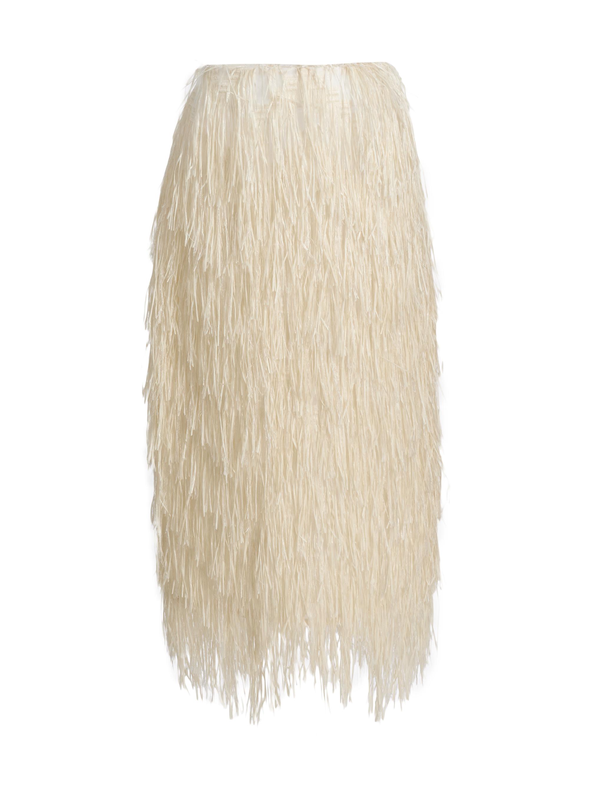 Women's Fringe Raffia Midi-Skirt - Pearl