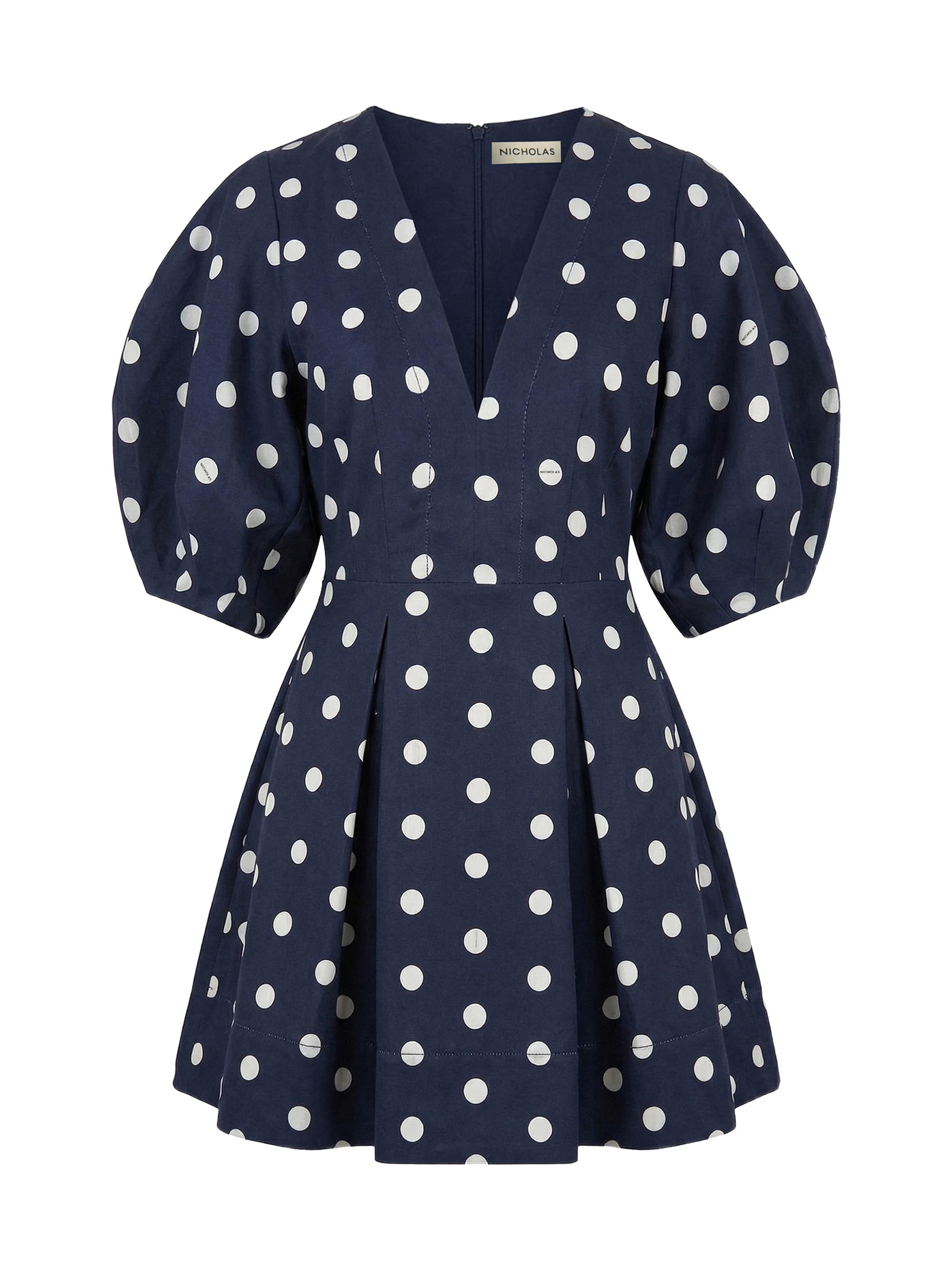 tie front linen dress Romantic Linen Midi Dress With Front Tie & Soft Ruffle S / Antique Blue Floral main image 1