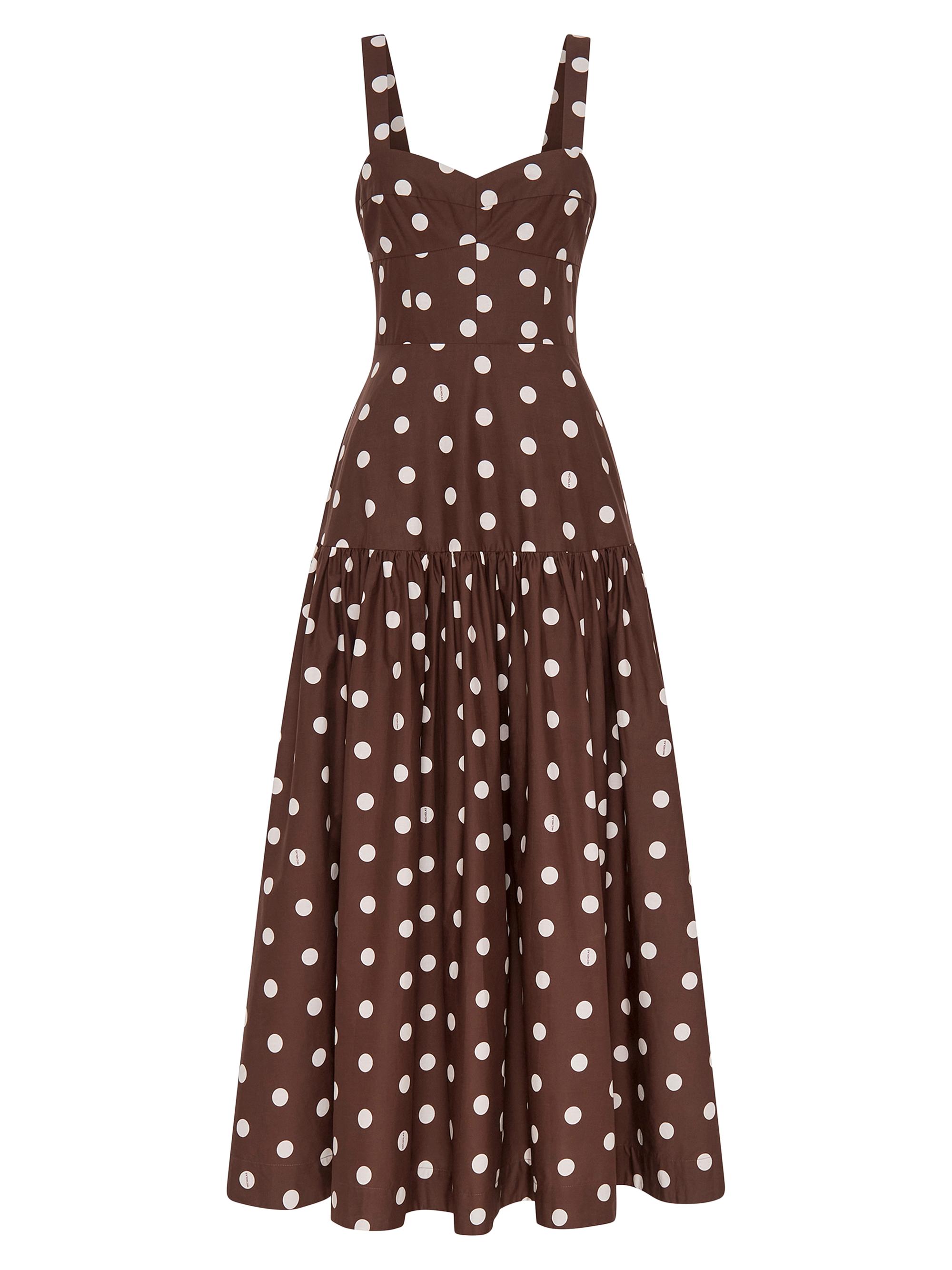 Nicholas the Label Women's Valeria Polka Dot Linen-Blend Drop Waist Midi-Dress - Mocha Polka Dot