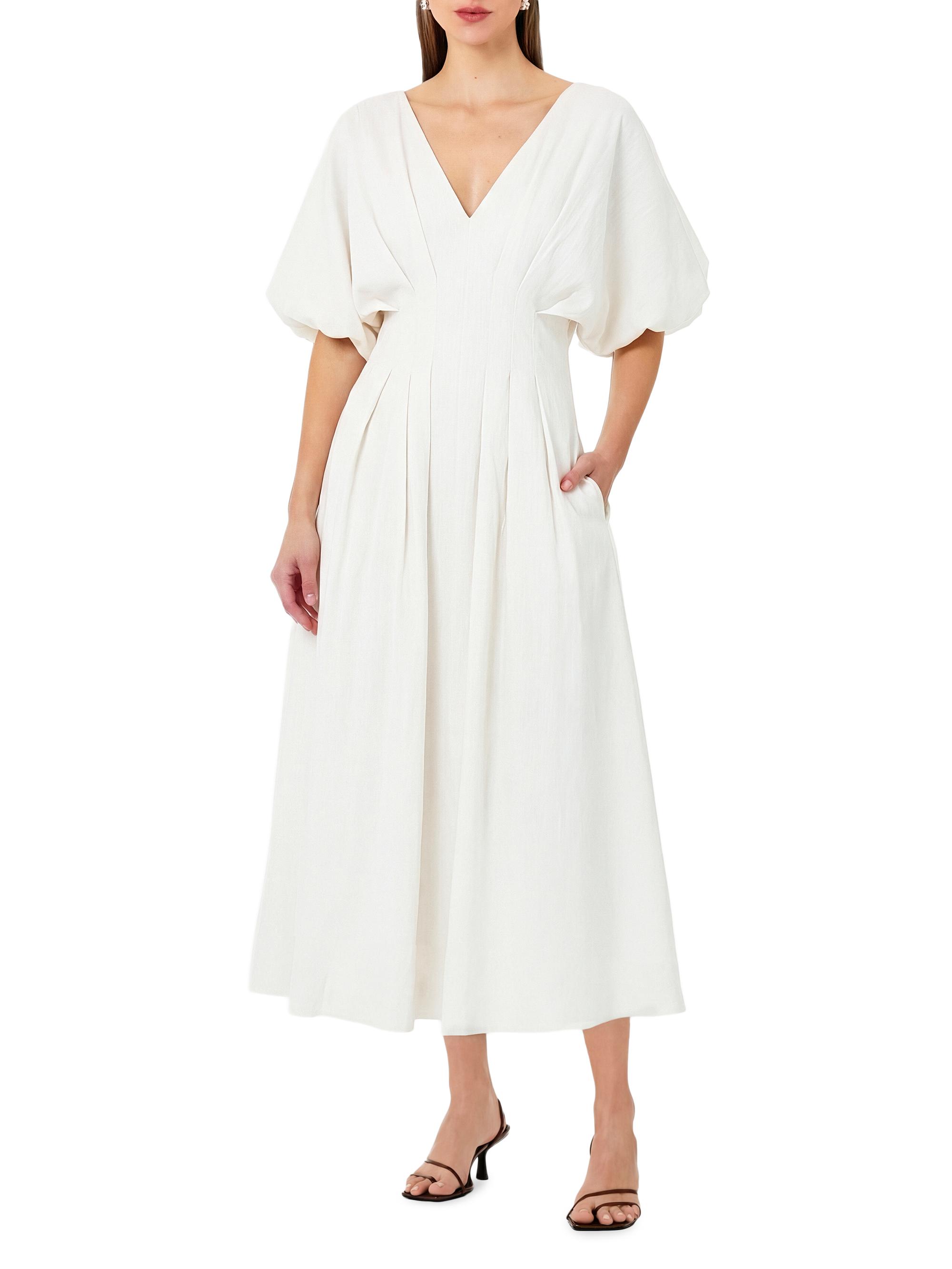 Nicholas the Label Vicky Pleated Linen-Blend Midi-Dress | Saks