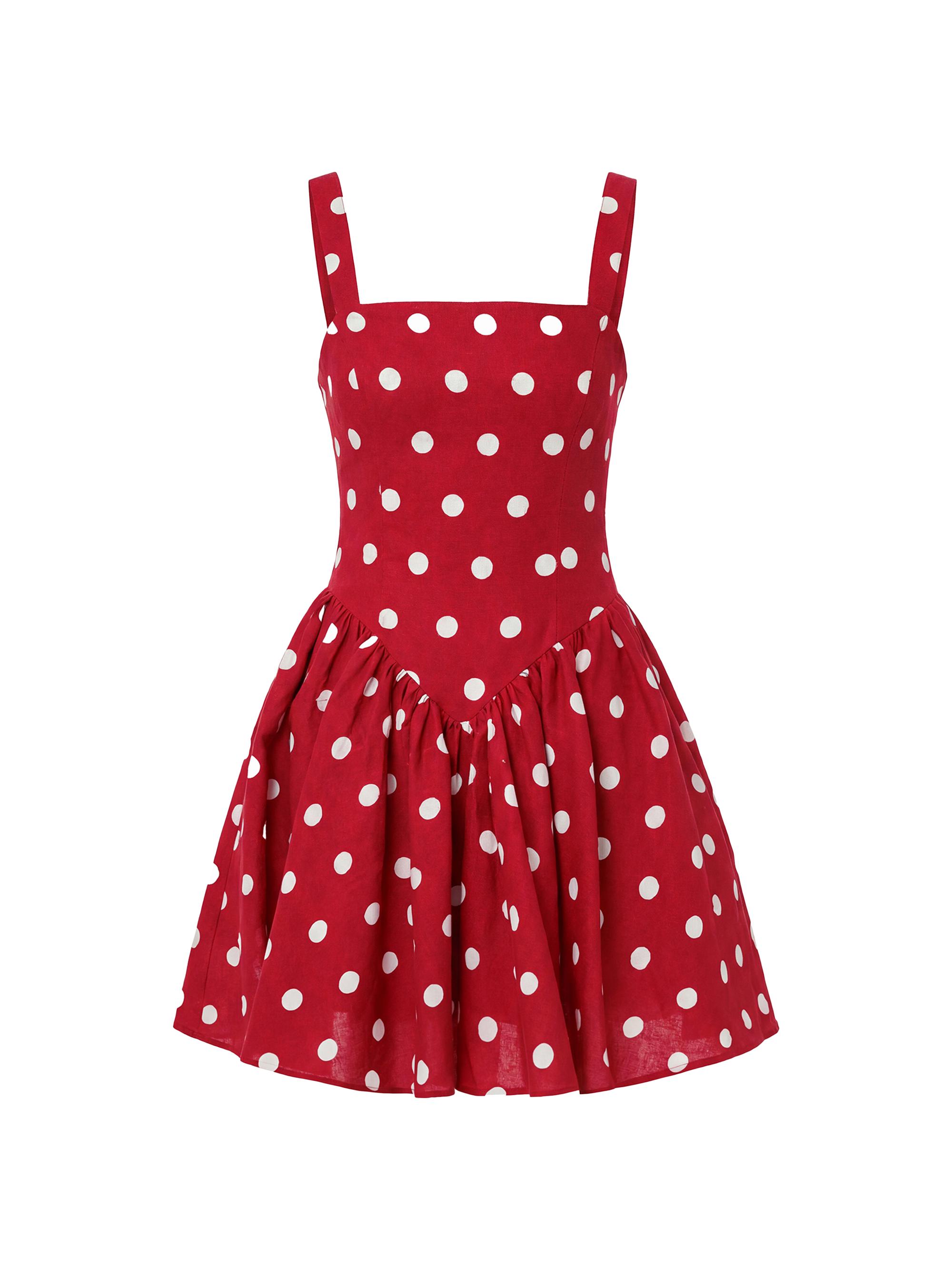 Nicholas the Label Women's Vittoria Polka Dot Linen-Blend Minidress - Crimson Polka Dot