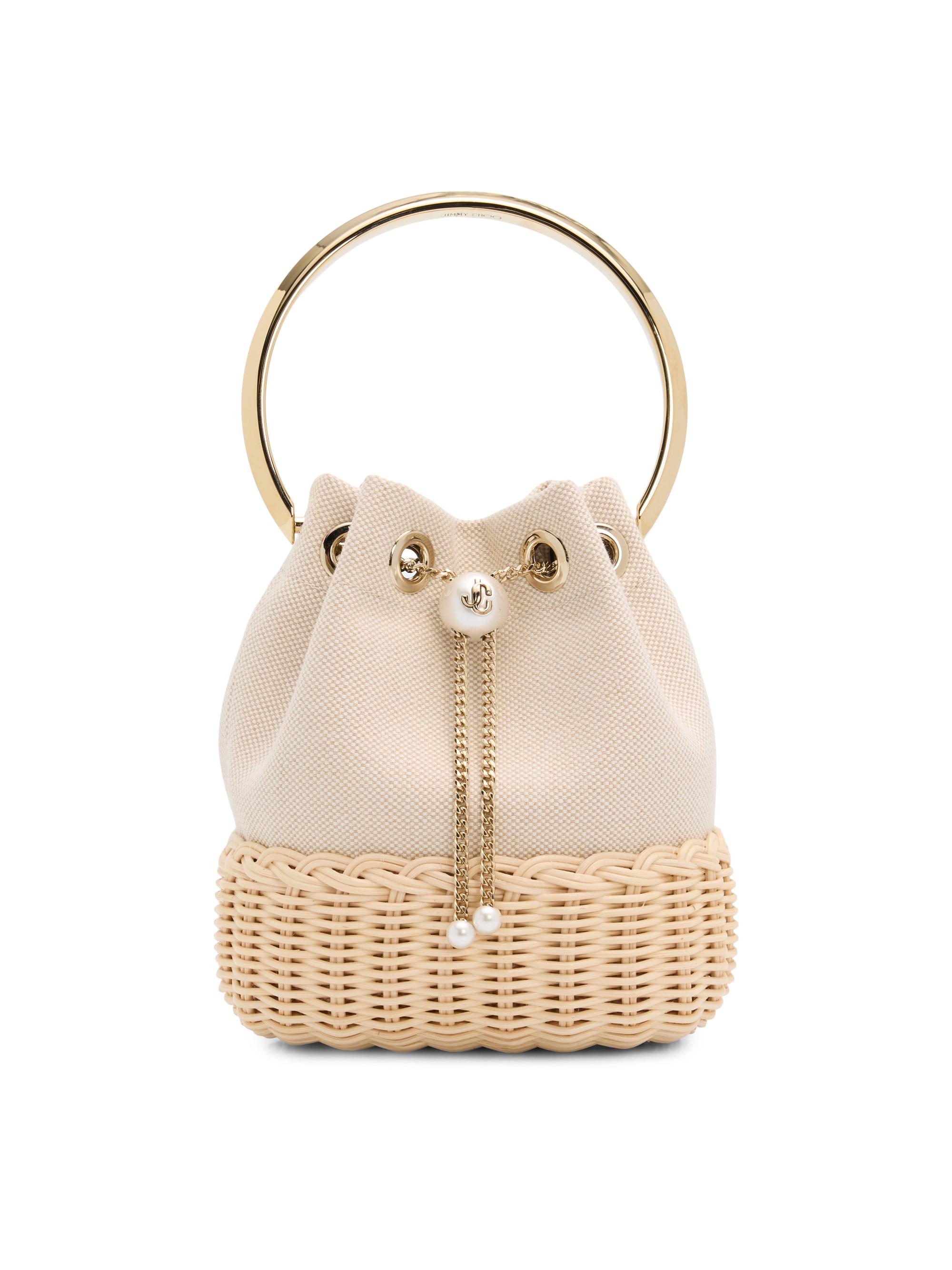 Jimmy Choo Women's Riviera Capsule Bon Bon Flecked Canvas & Wicker Bucket Bag - Almond Mix