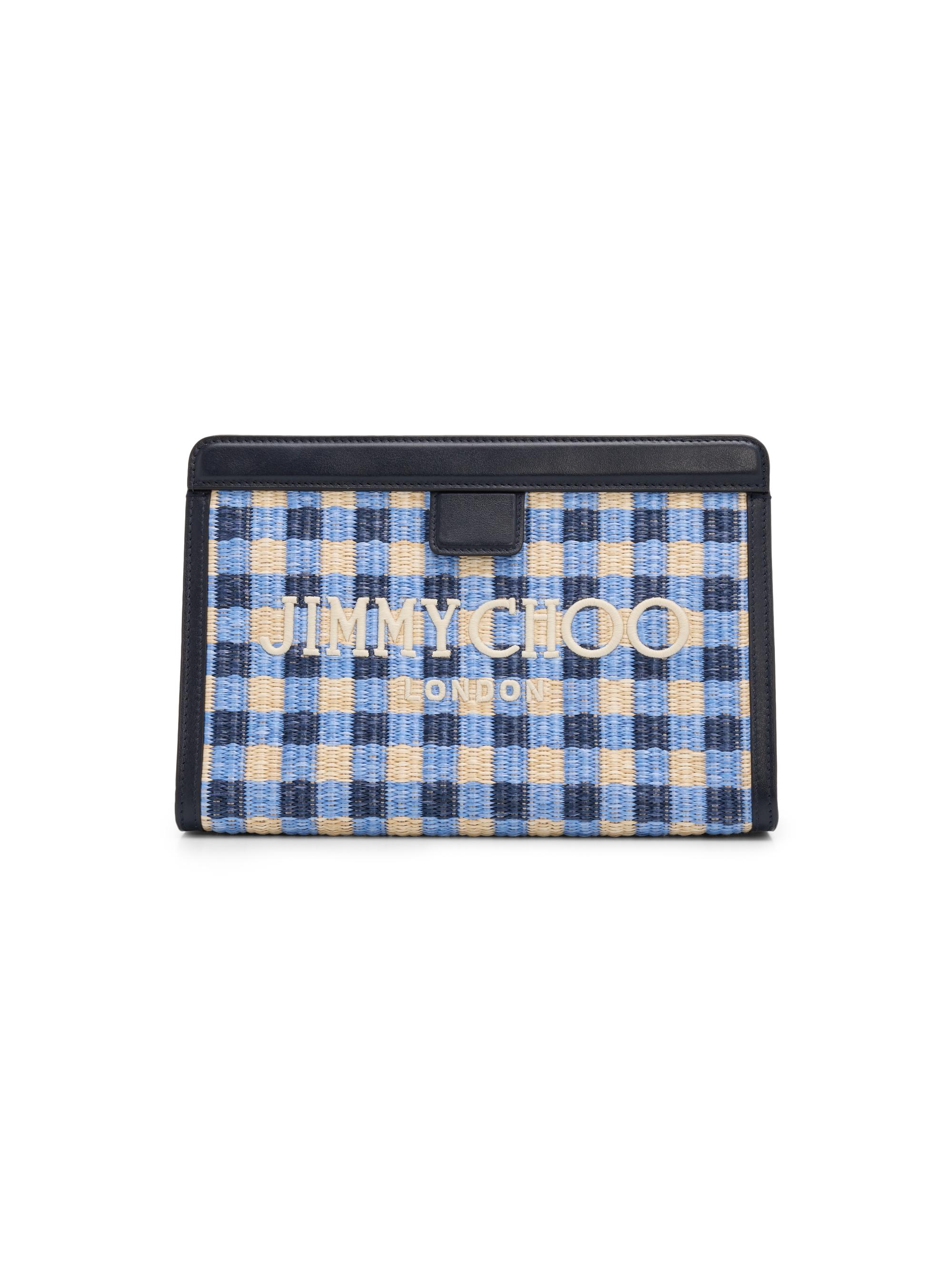 Jimmy Choo Women's Riviera Capsule Avenue Logo Gingham Raffia Clutch - Marine Mix