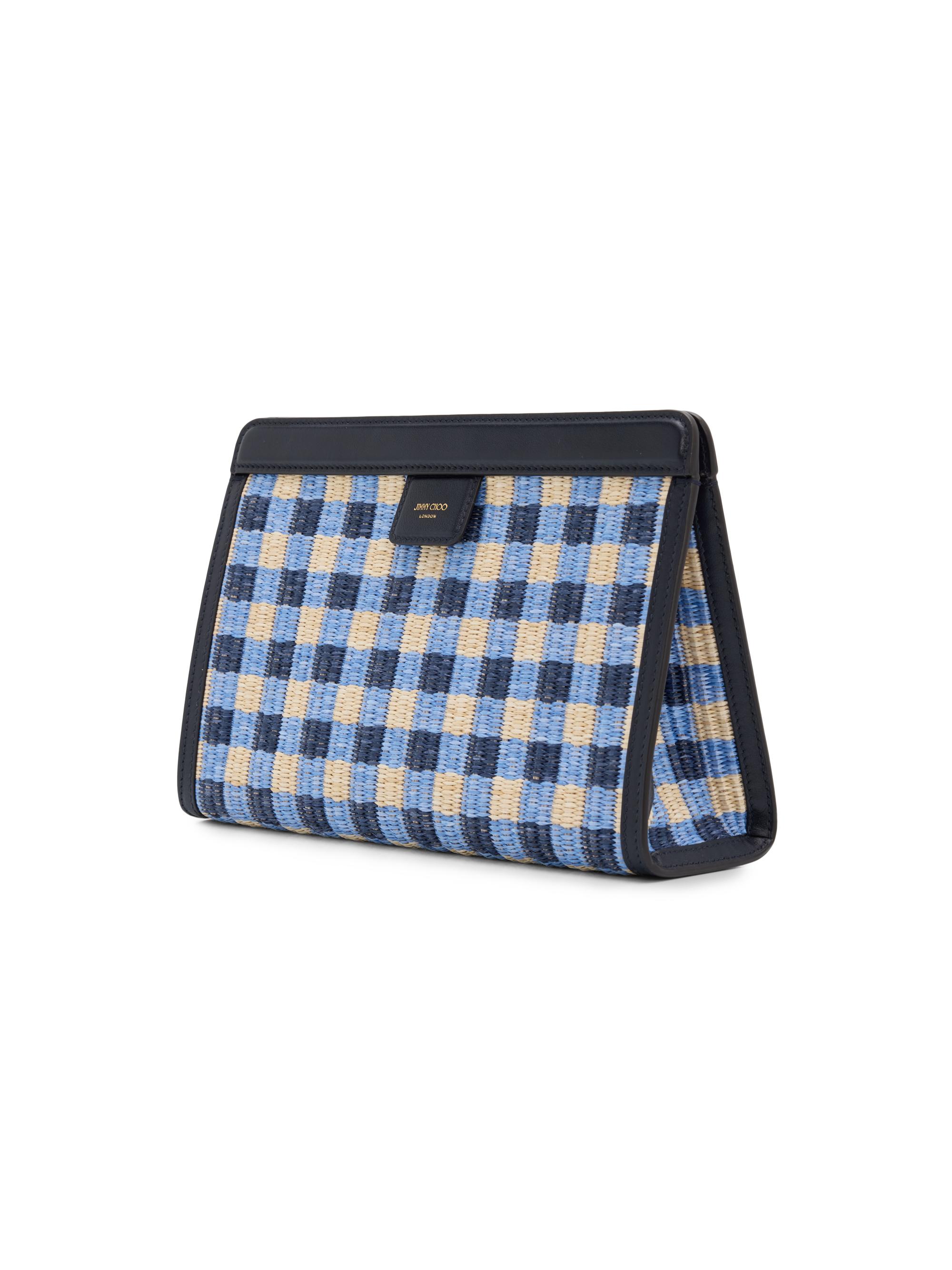 Jimmy Choo Riviera Capsule Avenue Logo Gingham Raffia Clutch