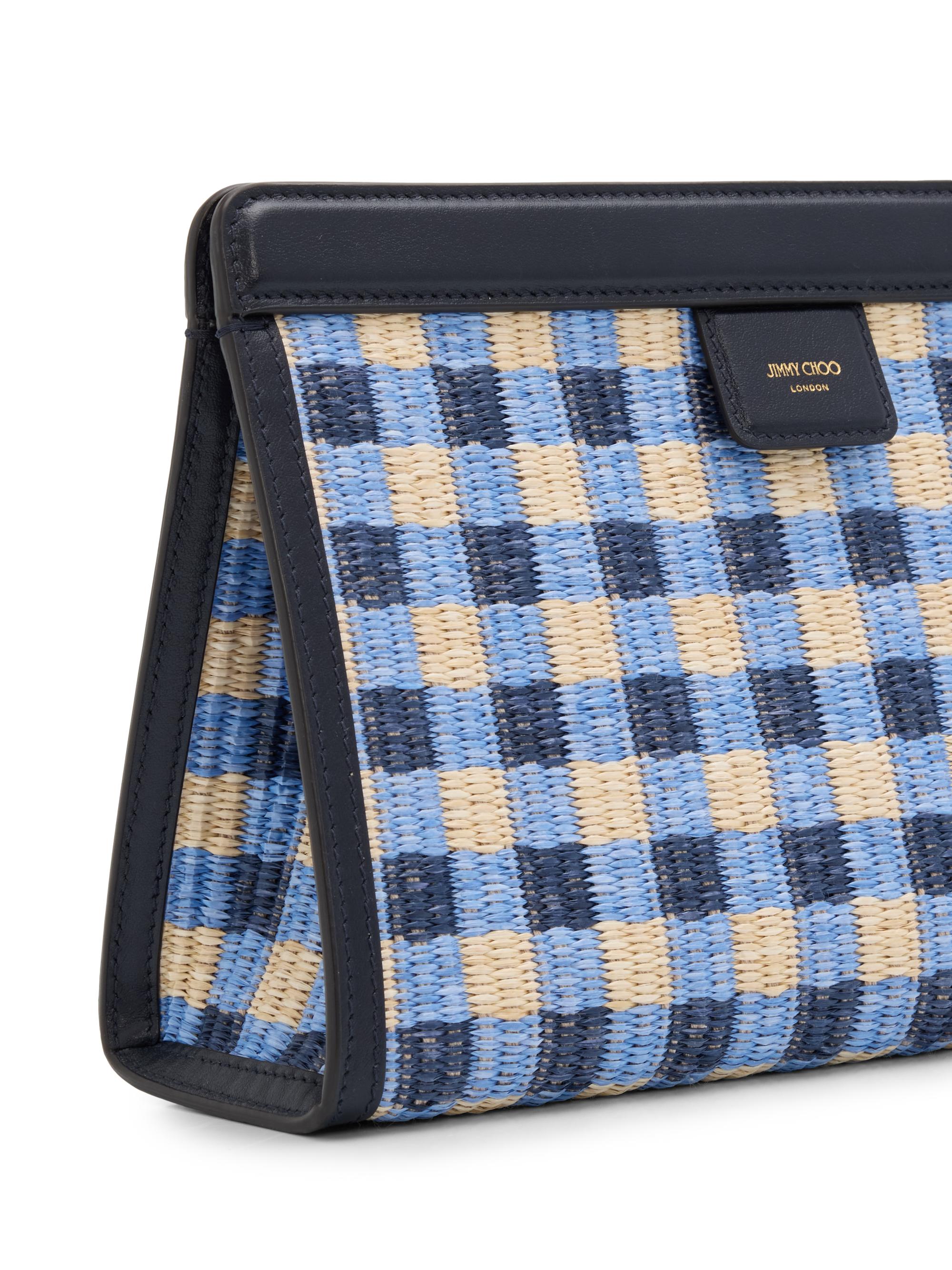 Jimmy Choo Riviera Capsule Avenue Logo Gingham Raffia Clutch