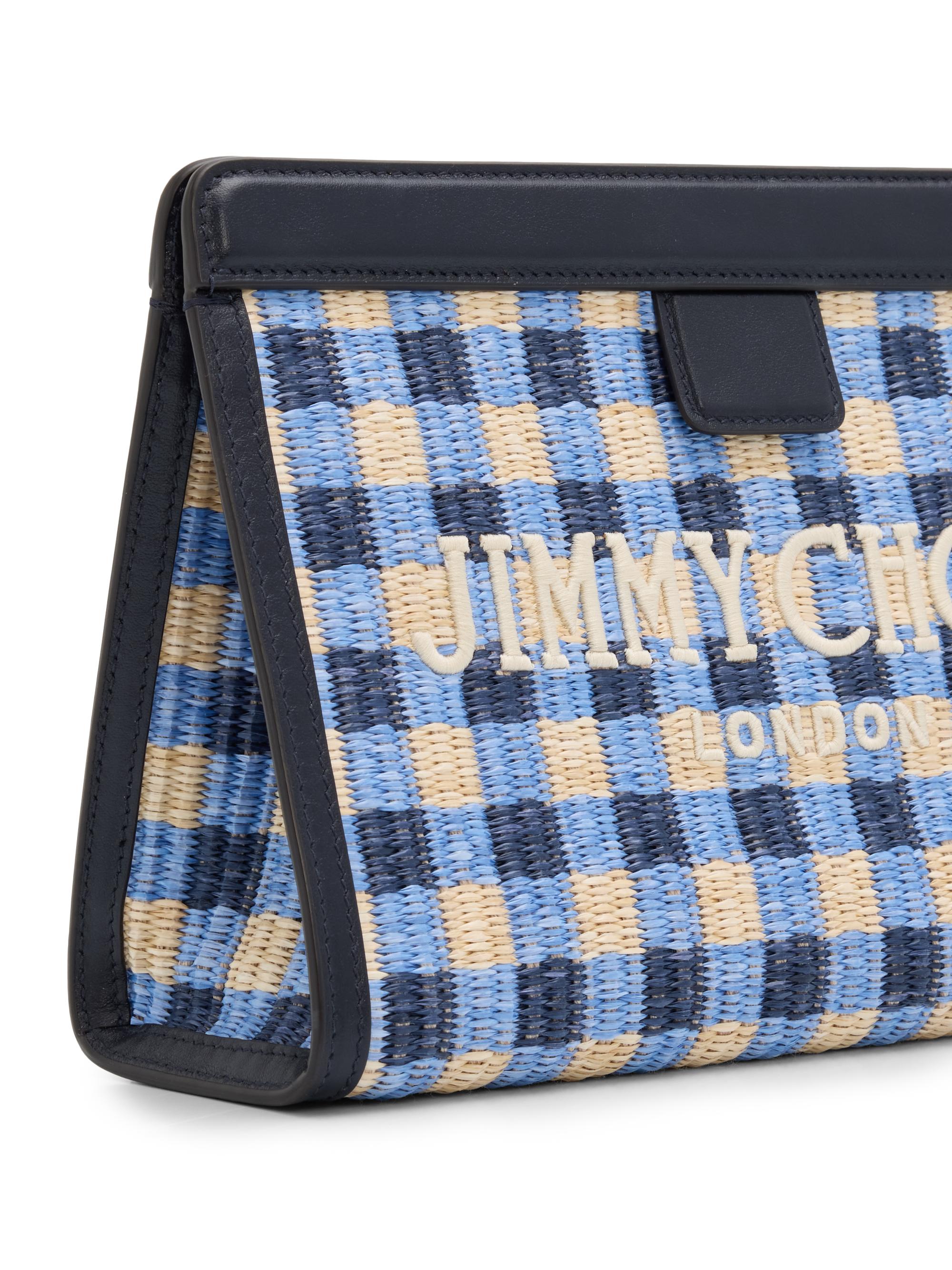 Jimmy Choo Riviera Capsule Avenue Logo Gingham Raffia Clutch