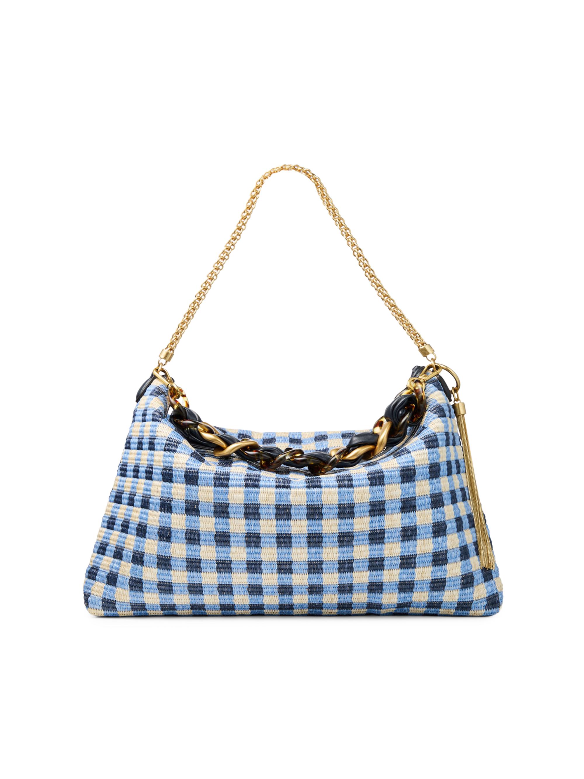 Jimmy Choo Women's Riviera Capsule Callie Maxi Gingham Raffia Shoulder Bag - Marine Mix